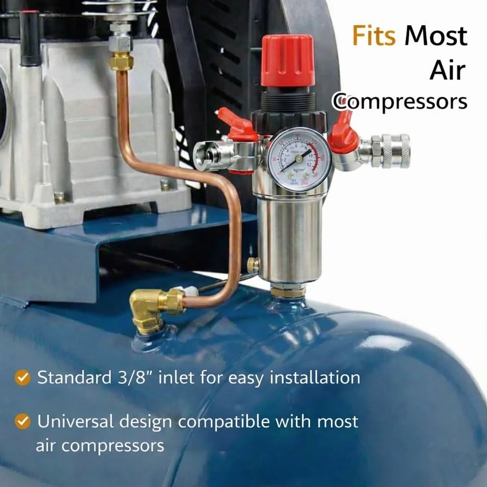 ORAZIO Regolatore Filtro Aria 3/8", Trappola Separatore d'Acqua per Compressore d'Aria con Valvola di Riduzione della Pressione e Manometro, Accessorio per Utensili Pneumatici 214107