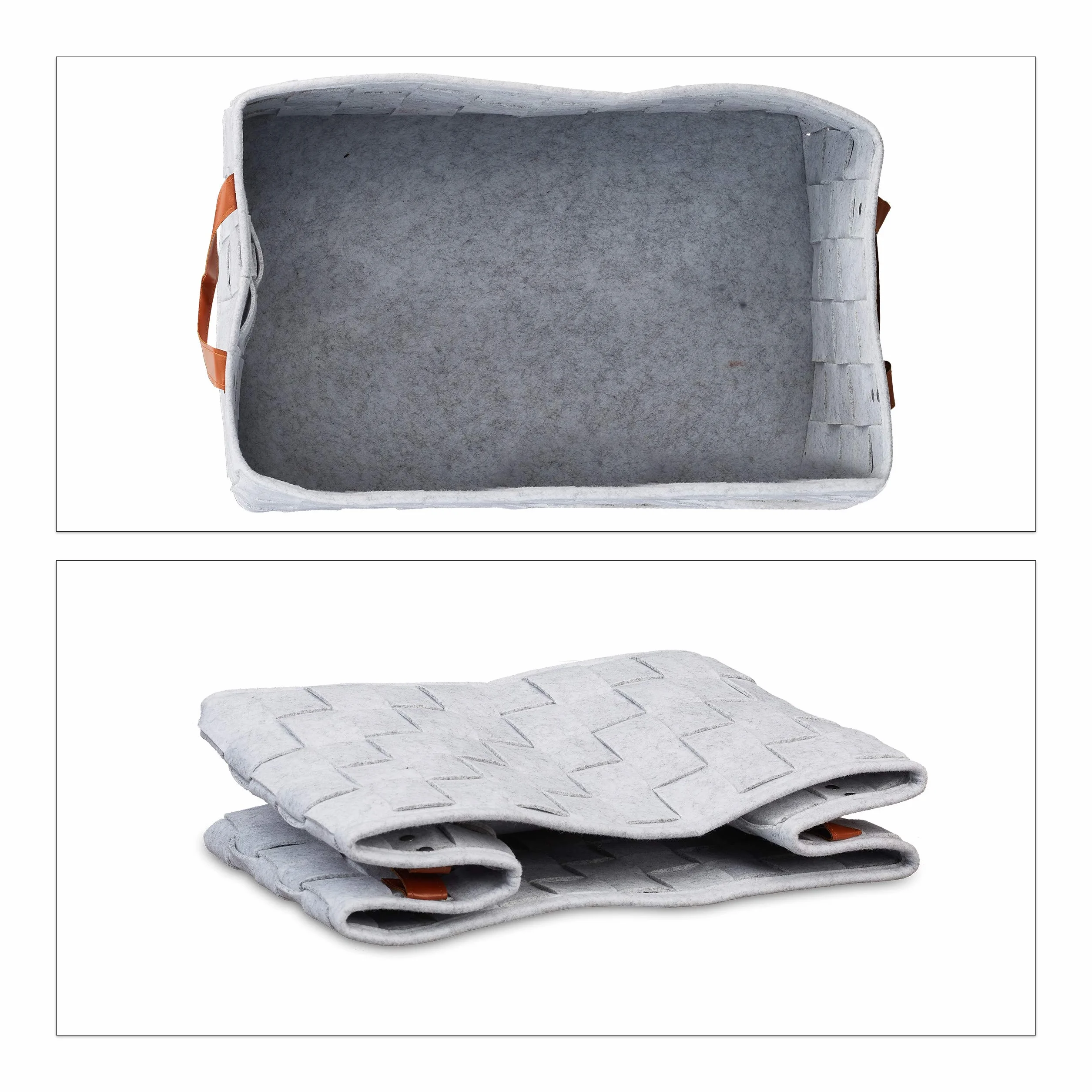 Relaxdays Borsa in Feltro, Cesta Ripiegabile Portariviste, Cesto con Manici HxLxP: 26 x 40 x 30 cm, grigio chiaro, PU, 1 pz
