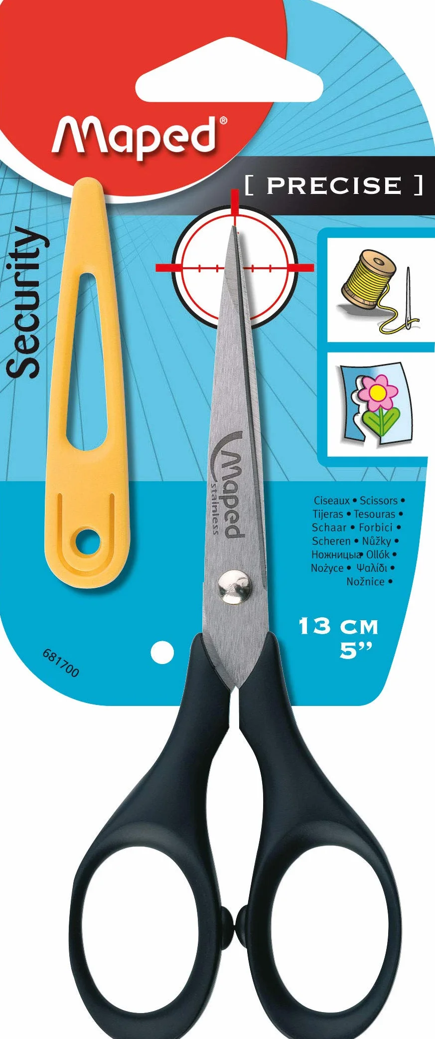 Maped Precise, 13 cm, M681700, forbici con protezione per lama, colore: nero