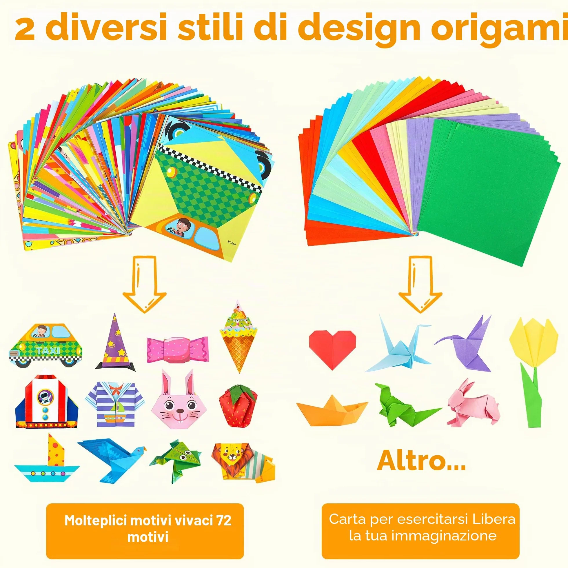 Mocoosy Carta per Origami per Bambini, 224 Fogli Fronte-retro con Tutorial Video e Libro, 72 Modelli, Kit Artigianato Regalo