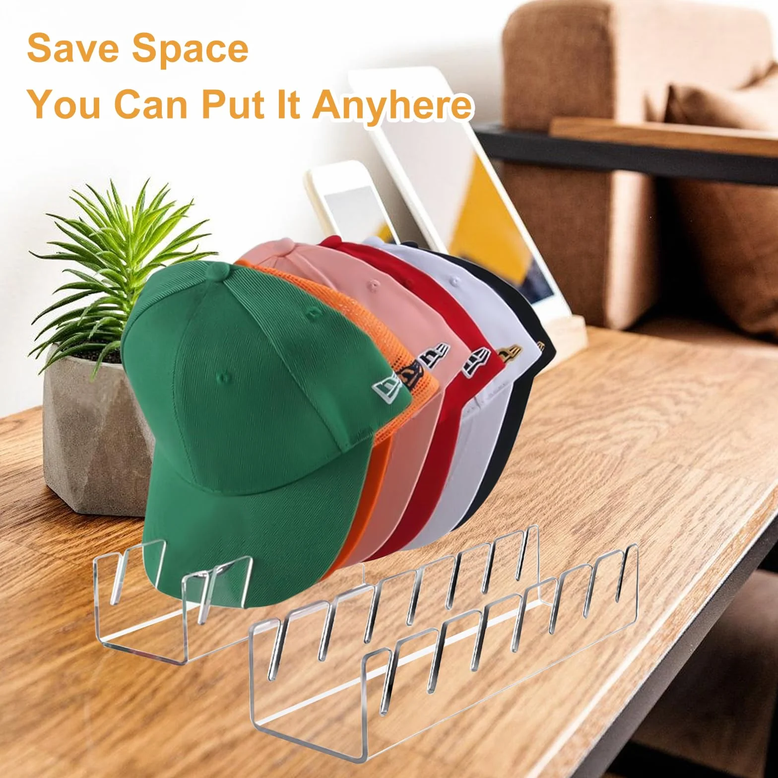 Set da 2 Porta Cappelli in Acrilico Trasparente, Organizzatore per 14 Cappellini, Autoportante Salvaspazio