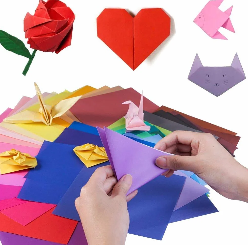 Carta per Origami,Carta Pieghevole 100 fogli 15 x 15 cm Doppia Faccia Colorata Origami per Bambini Progetti Artistici e DIY Artigianato