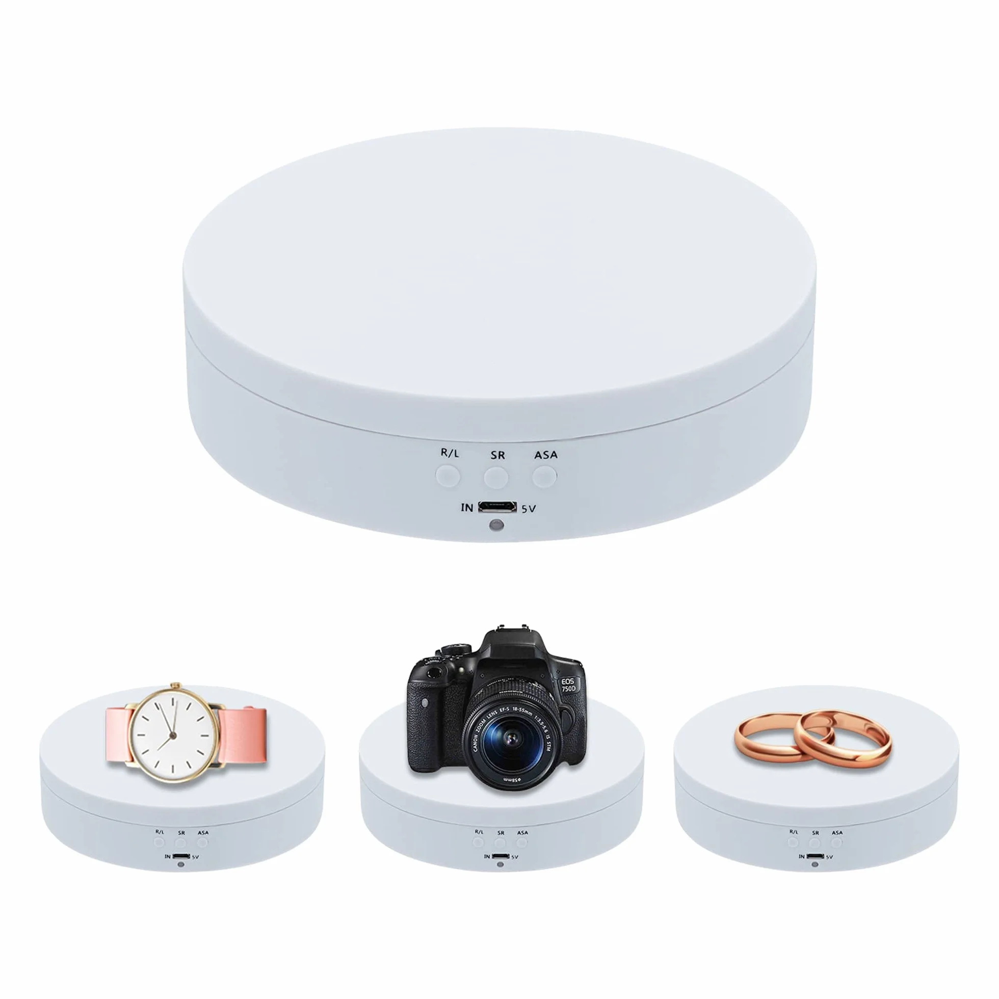 Mcbazel - Espositore Girevole a 360°, Girevole Elettrico da 4,6", Piatto Girevole Elettrico a Basso Rumore 3KG per Gioielli, Prodotti per Fotografia,Orologi, Tazze - Bianco