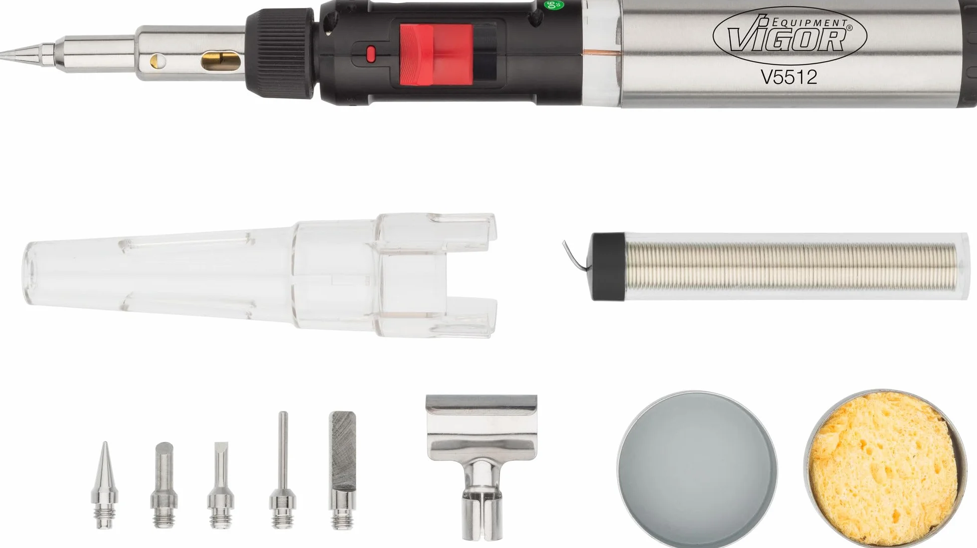 ViGOR Set di saldatori a gas V5512 I 7 diversi tori I Combina saldatore, torcia e pistola ad aria calda I 12 pezzi singoli