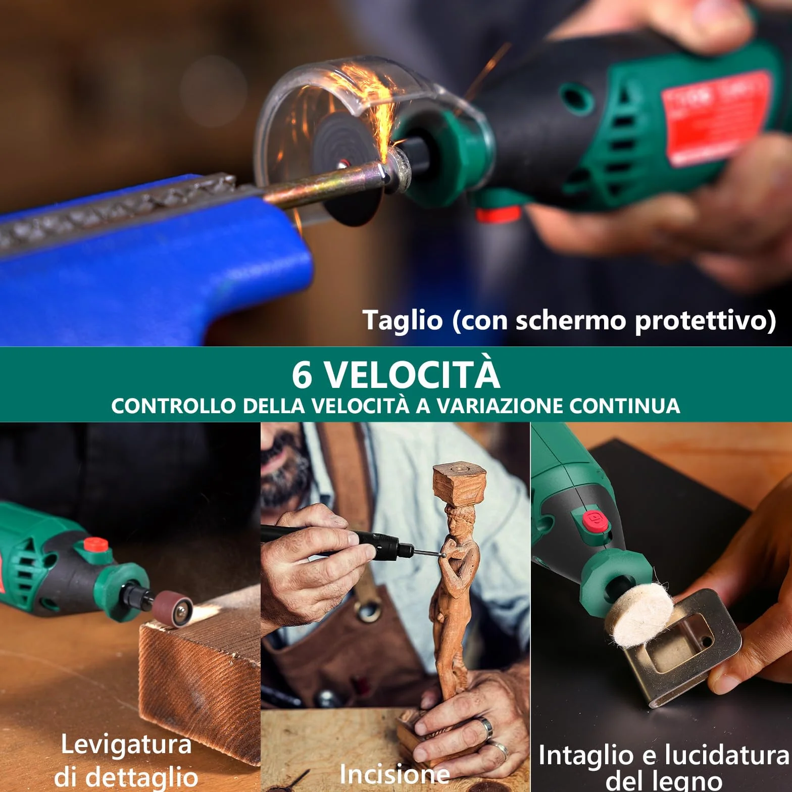 HYCHIKA utensile rotante 170W, kit multiutensile velocità variabile 8000-35000 RPM, 173 pezzi con albero flessibile