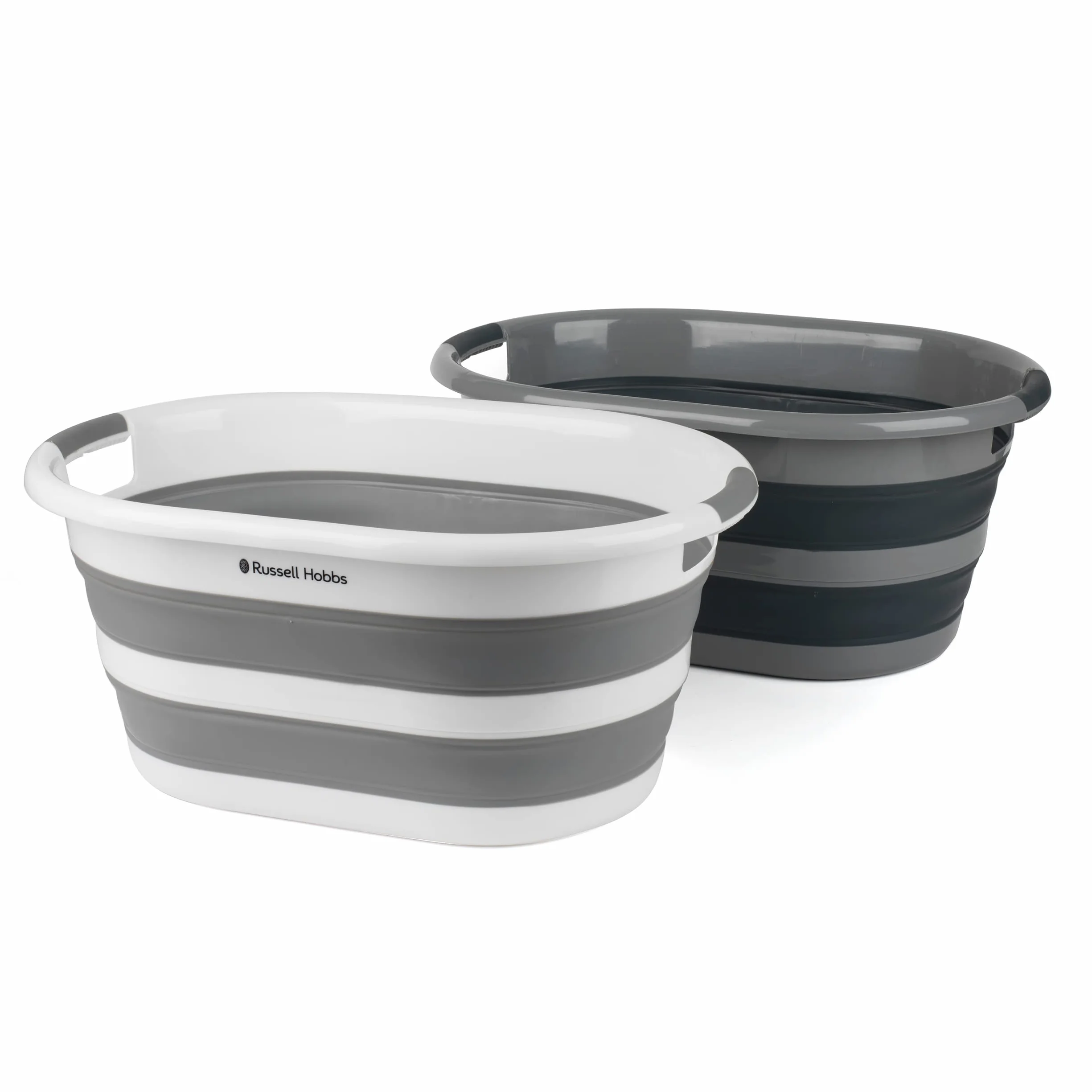 Russell Hobbs LA053879GRYEU cesto della biancheria in plastica con Maniglie di facile presa, 27L cestello di lavaggio, Design durevole e pieghevole, risparmio di spazio e facile da pulire, nero/grigio