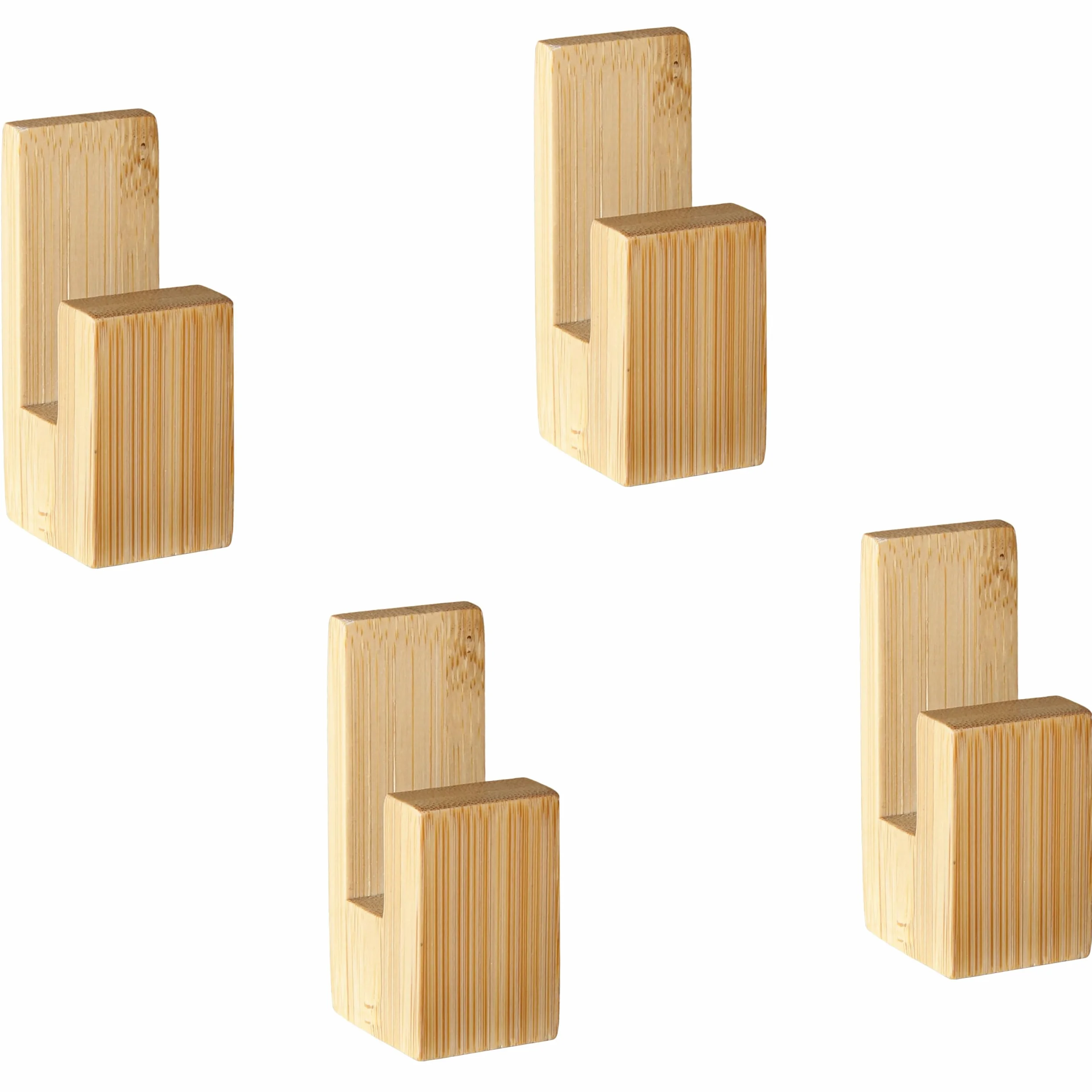 Ganci Appendiabiti Adesivi Bambù Set 4 - Portaasciugamano da Bagno Senza Forare