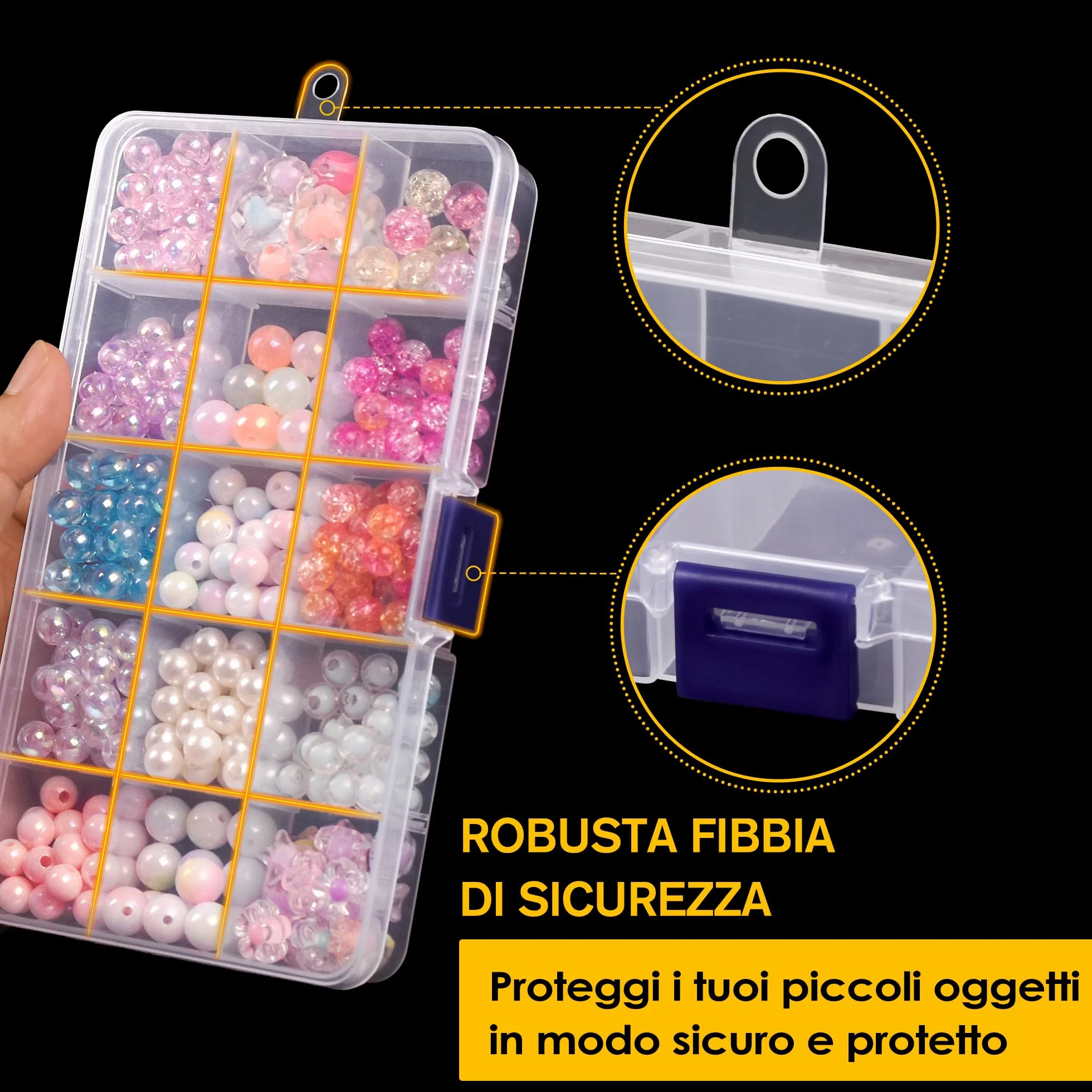 Scatole Portaoggetti 6 Pezzi 15 Scomparti Divisori Regolabili Mini Contenitori Plastica Conservazione