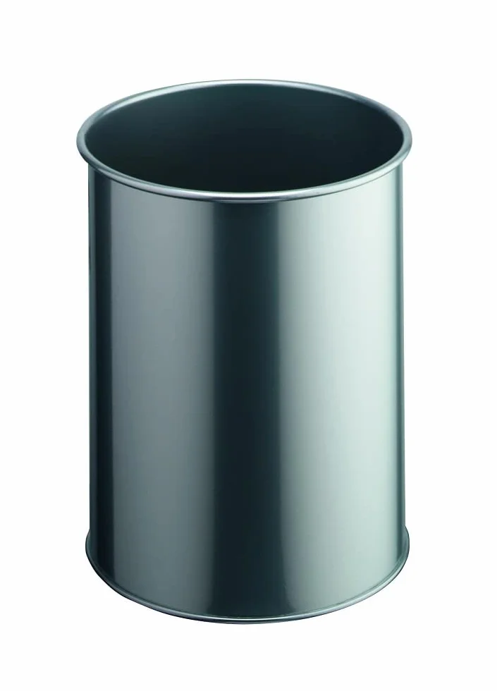Durable Cestino cilindrico in acciaio verniciato, cestino ufficio, cestino spazzatura, cestino bagno, cestino cameretta, 15 litri, argento, 330123