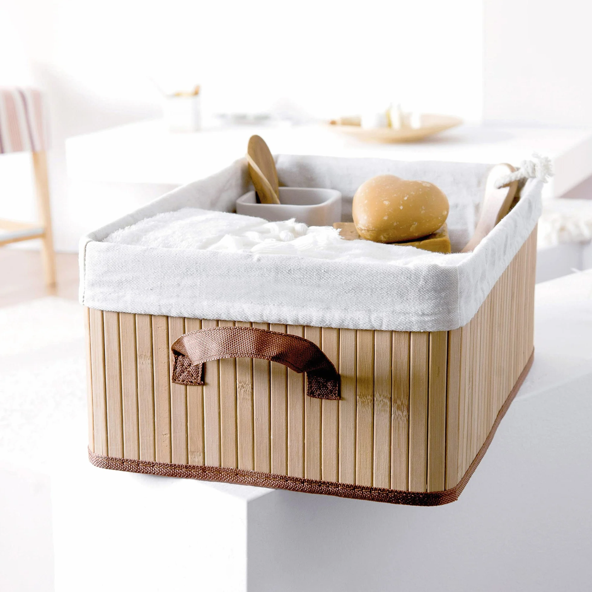 Compactor JOEY Cesto BAMBOO M, 35x25x15 cm, Naturale in Bambù e Policotone con Fodera Rimovibile