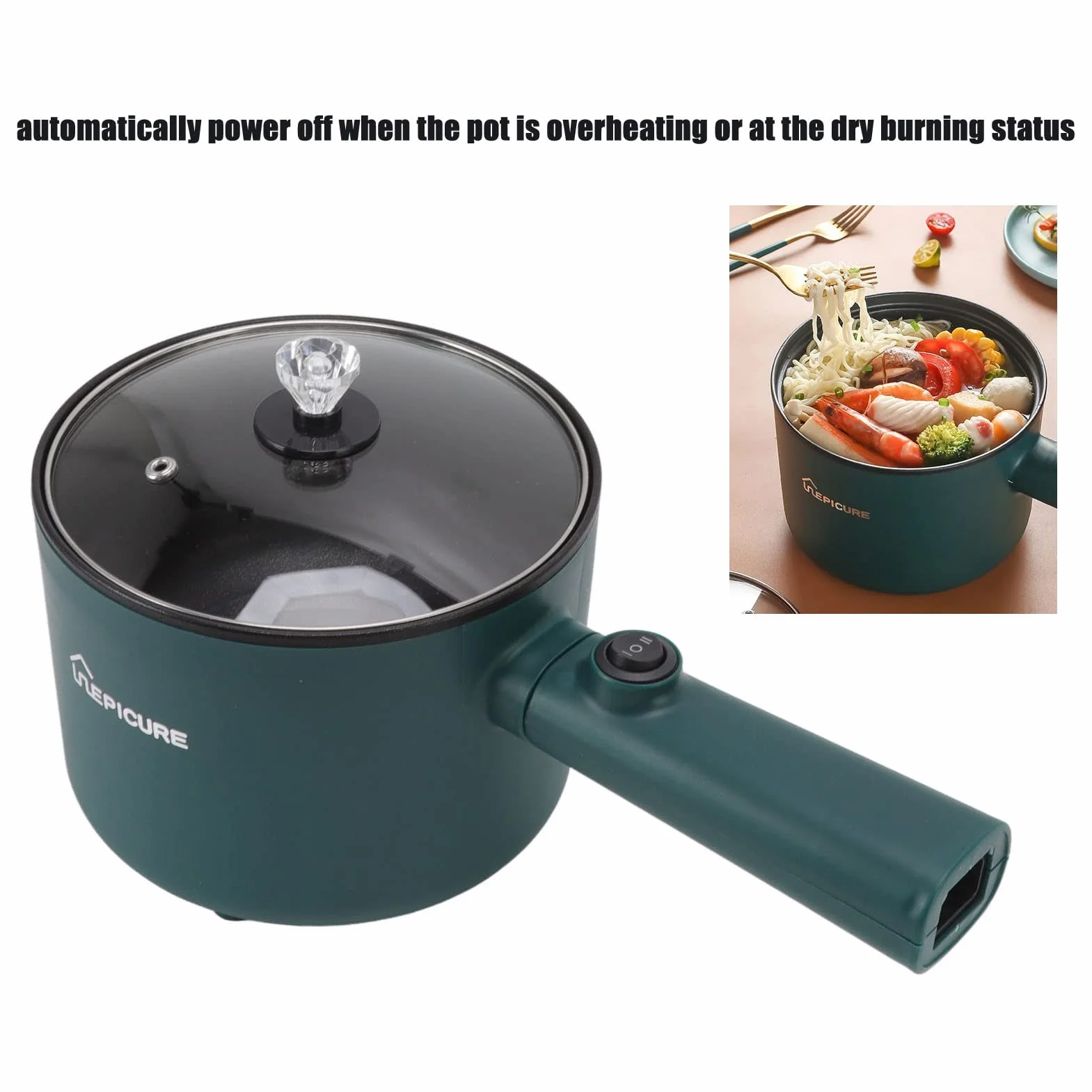 Pentola Calda Elettrica Pentola A Vapore 1.8L Multifunzionale Padella Antiaderente Dormitorio Ufficio Portatile Ramen Fornello A Vapore Adatto per Noodles Bistecca Fornello Uova Mescolare Friggere