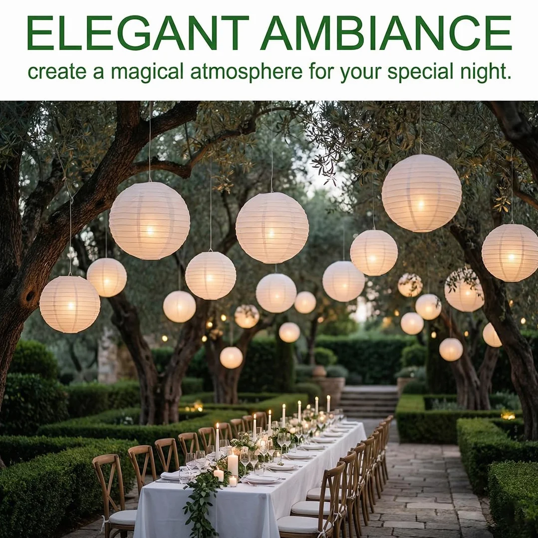 12 Lanterne di Carta Bianche Sospese Lanterne Cinesi Volanti Decorative per Matrimonio Festa Giardino Compleanno Ø 10 15 20 cm