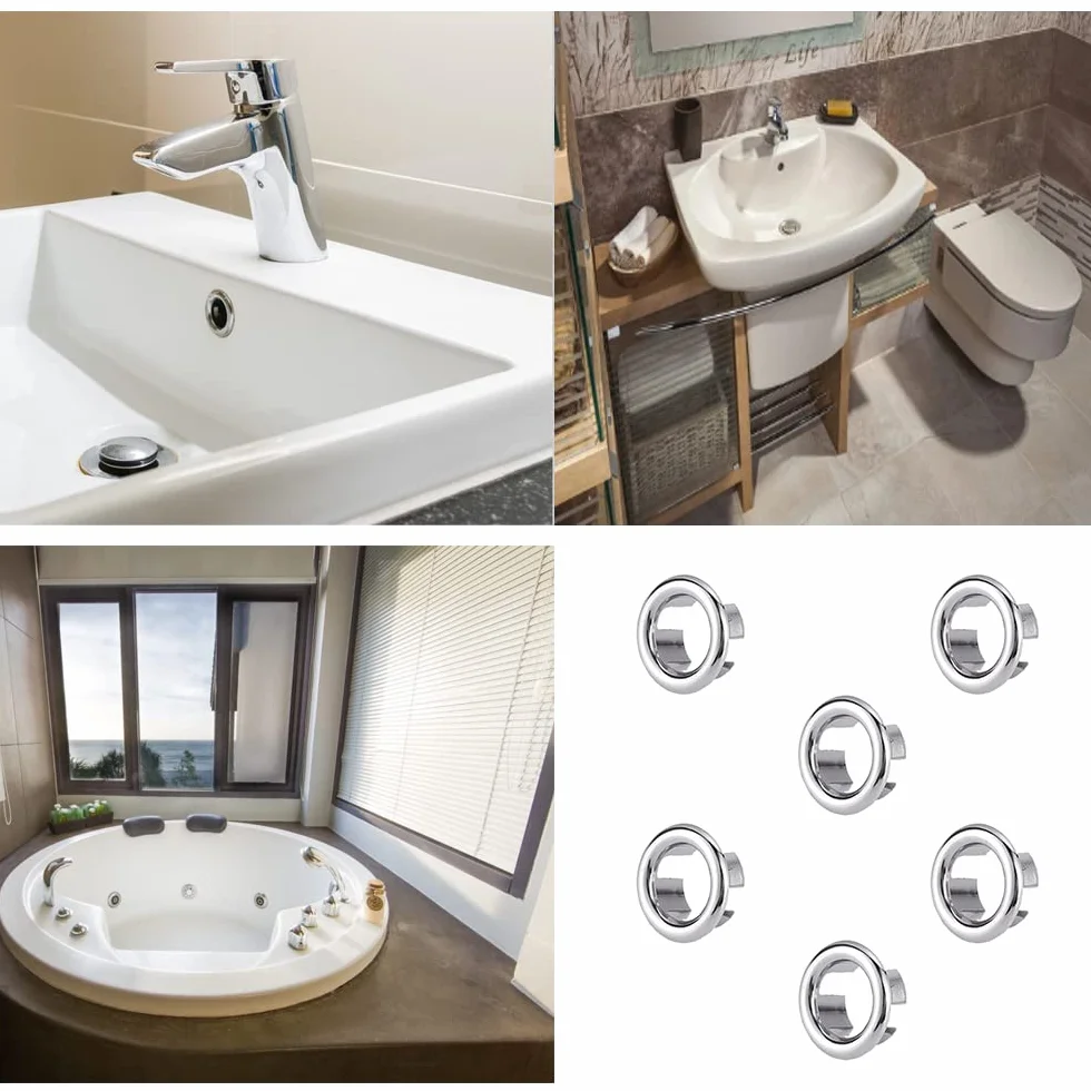 Anelli di Troppo Pieno, 6 Pezzi Anelli Tappi Troppopieno per Lavello, Plastica Anello di Overflow Lavandino Copertura, Copertura Rotonda di Troppo Pieno, Lavabo Cromati Anello di Troppopieno
