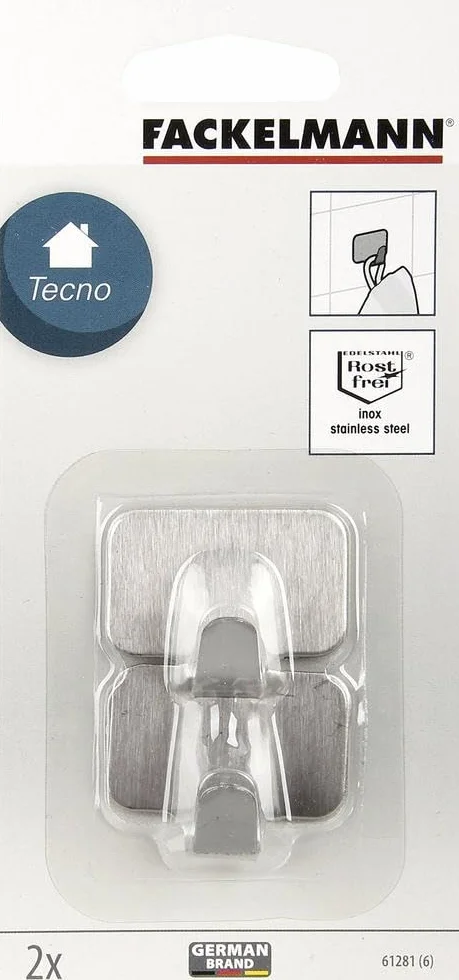 Fackelmann Ganci Adesivi in Acciaio Inox Satinato, 2 Pezzi, Argento