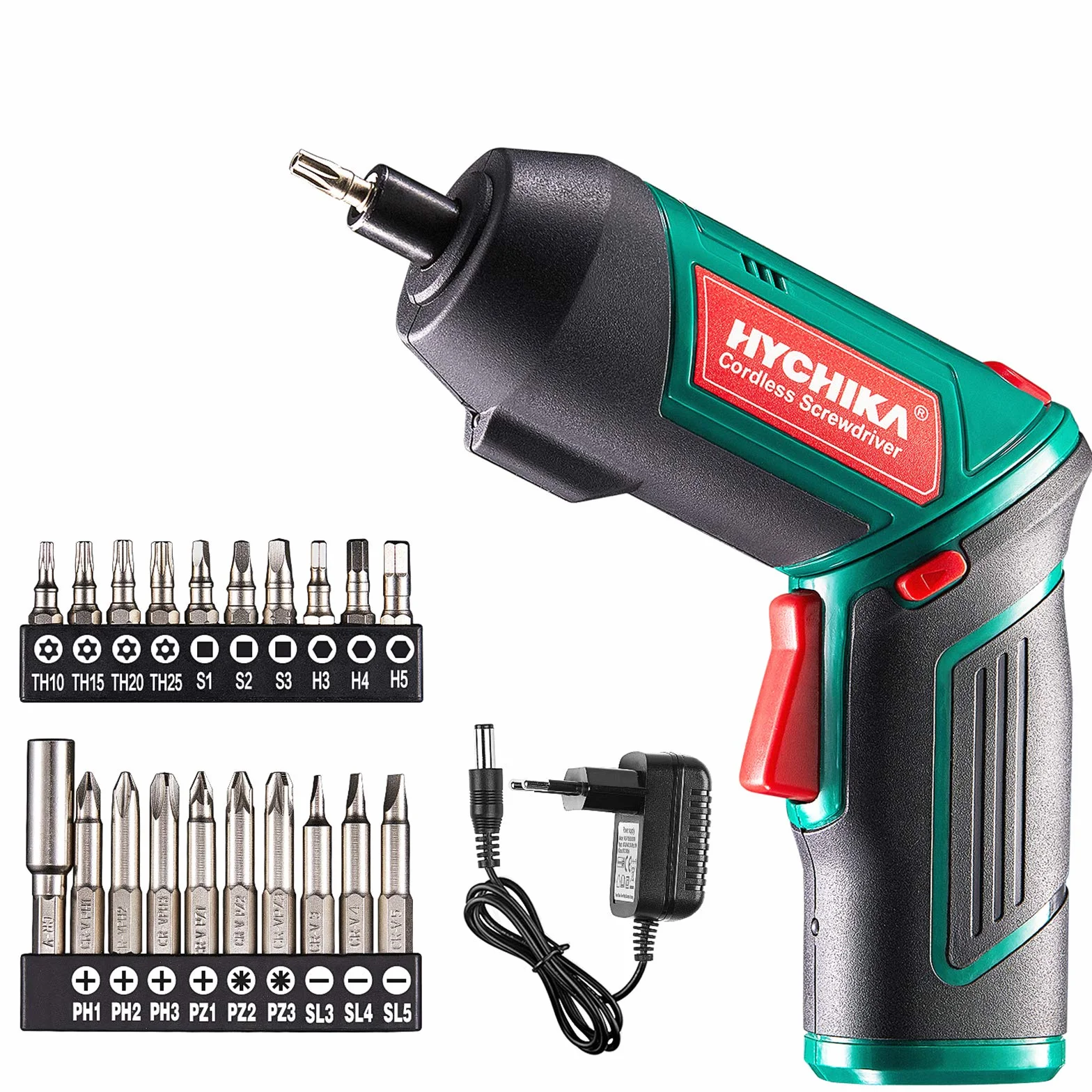 HYCHIKA Avvitatore Elettrico 6N.m, Cacciavite Elettrico (Par max 6 N.m, 3.6 V, 2.0 Ah) Luce a LED come Chiave a Cricchetto, Cavo di Ricarica USB, 20 PCS Accessori, per DIY, Assemblaggio Mobili