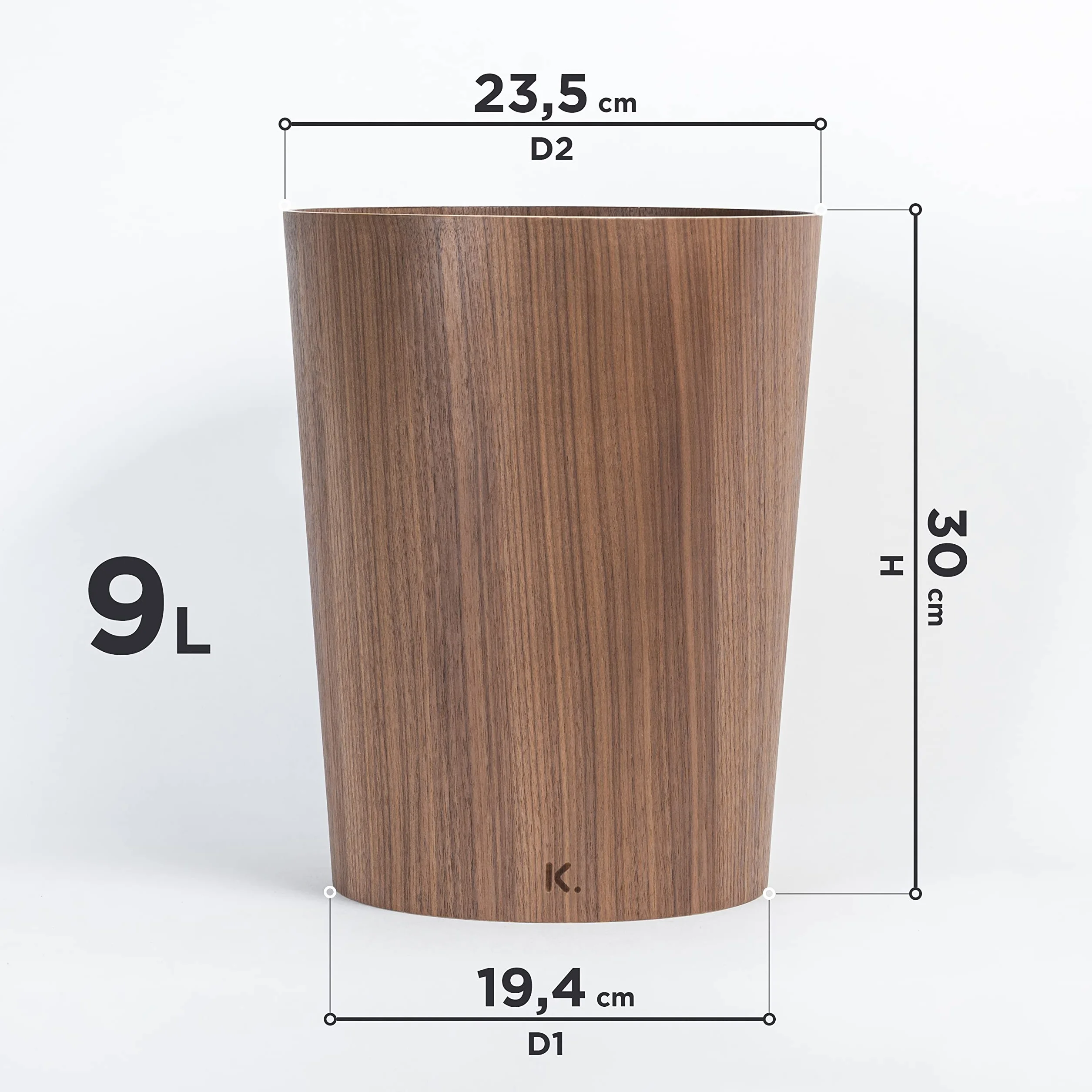 Kazai. Cestino Gettacarte in vero Legno Börje | Cestino Moderna per la carta in legno | Per ufficio, camera dei bambini, camera da letto e altro | 9 litri | Noce