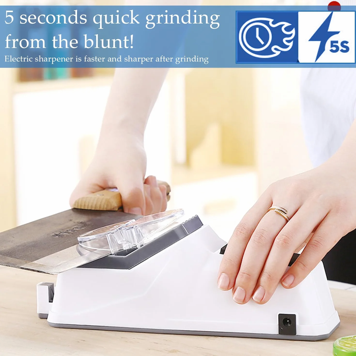 Affilacoltelli Elettrico, Affilacoltelli per Casa, Set di Attrezzi Affilacoltelli, Affilatura e Lucidatura, 5 Secondi per Affilare Rapidamente