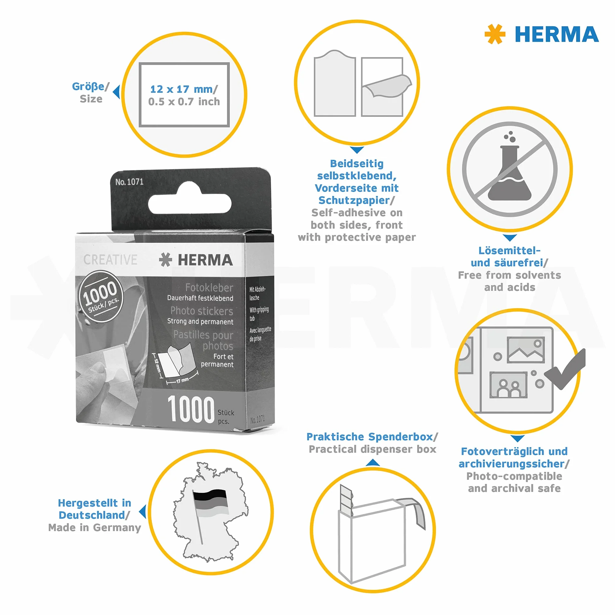 Herma 1071 Nastro Adesivo per Foto, Bianco, 12 x 17 mm