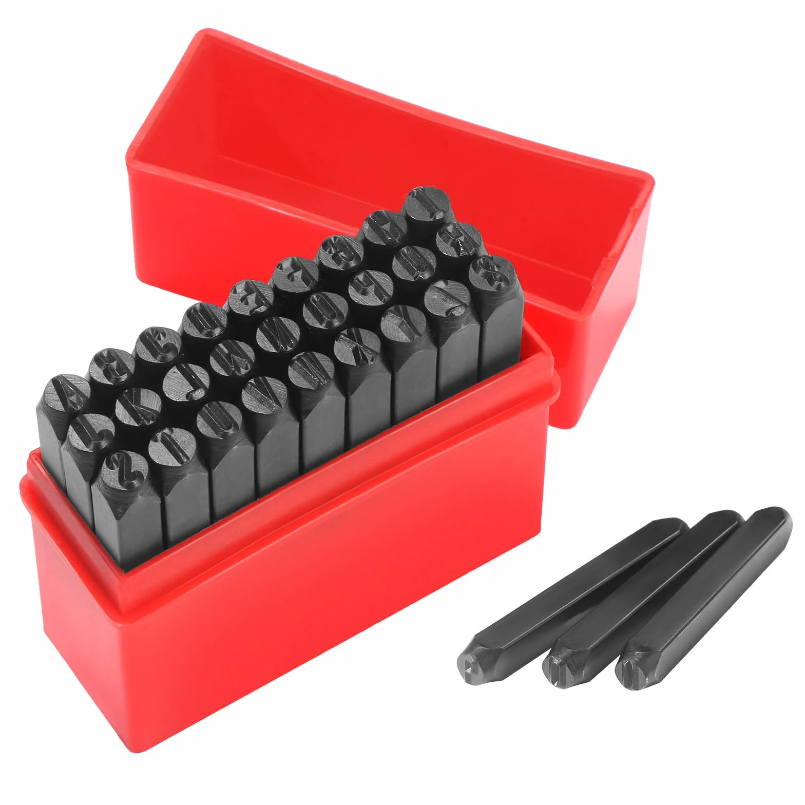 Gueenky 27 Pezzi Punzoni Lettere, 5mm Punzoni Numeri per Metallo, Lettere A-Z e &, Punzoni di Marcatura Alfabeto per Metallo Legno Pelle Plastica