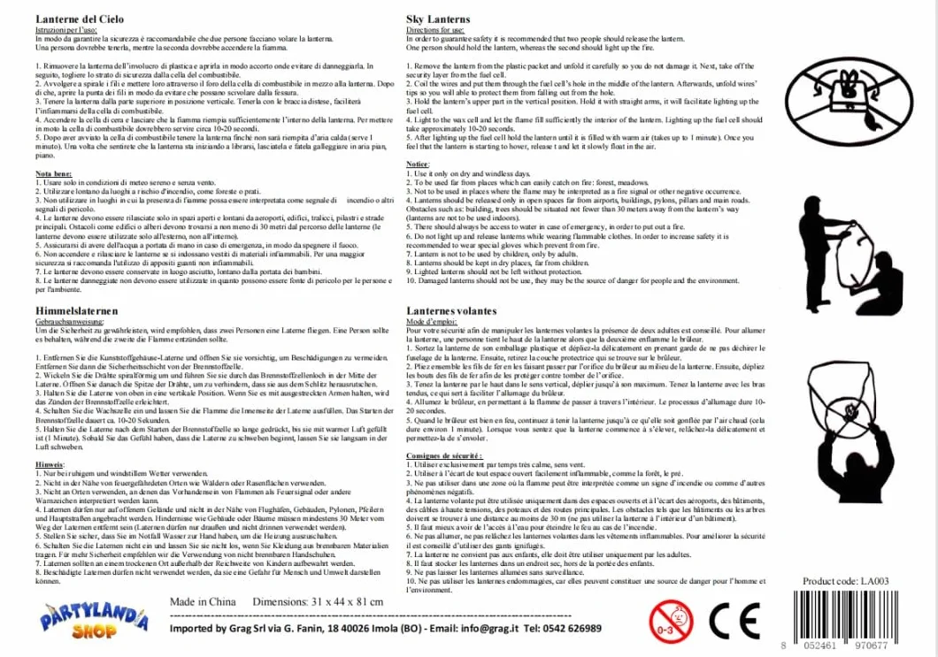 C.X.Y. Lanterne Volanti Cinesi Colorate 20 pz, Assortiti, ca. 33 x 86 cm