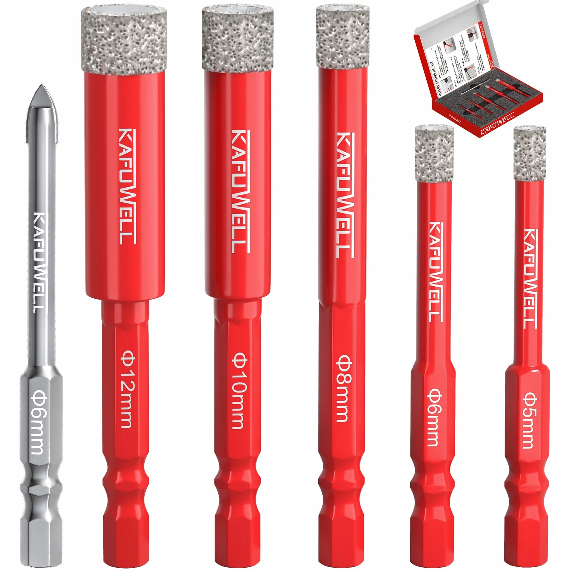 6pz Punte Trapano Diamantate per Gres Porcellanato, 5-12mm Punte Diamante, 6mm CarbidePunte, gambo esagonale, per Ceramica, Quarzo, Vetro, Granito, Mattone, Marmo, Porcellana, Gres Fine