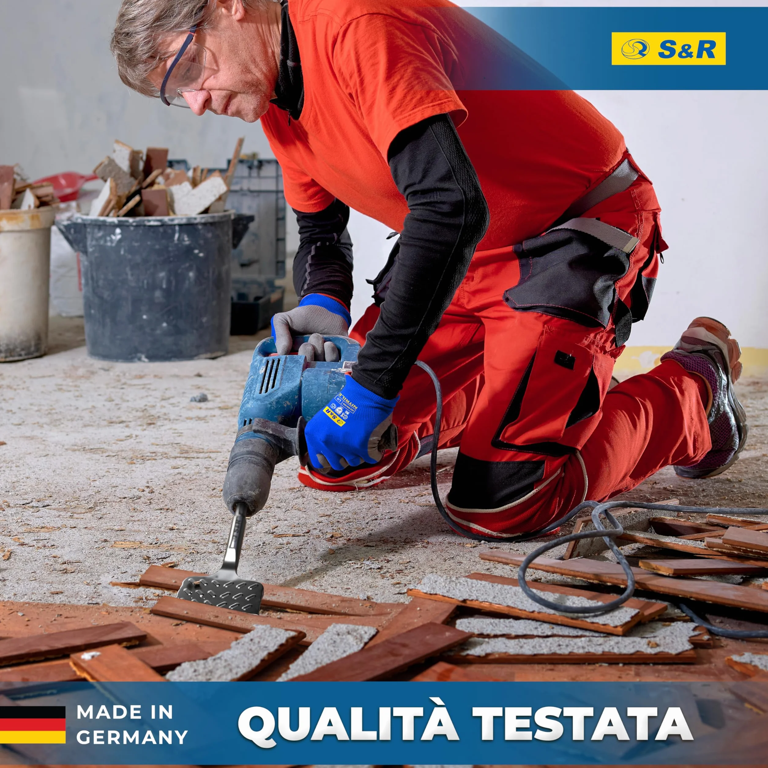 S&R Scalpello SDS-plus Angolato Piastrelle/Muro 180/165x75mm, MADE IN GERMANY Spatola Curva. Qualità Industriale.