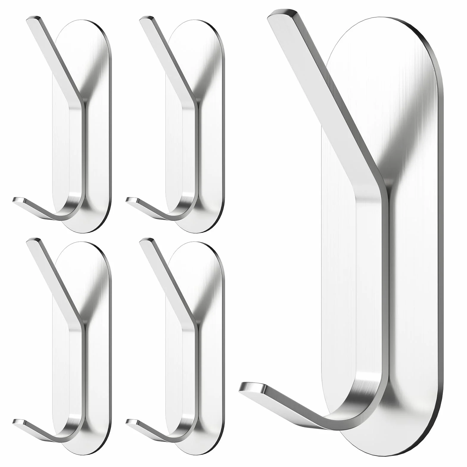Ganci Adesivi in Acciaio Inox per Bagno, Cucina, Ufficio - 5 Pezzi, Forti e Senza Forare (Platino)