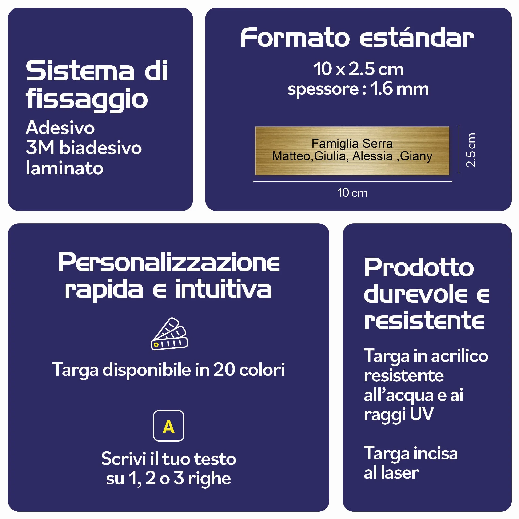 Mygoodprice - Targa per Nome della Cassetta delle Lettere, Autoadesiva, Dimensioni: 10 x 2,5 cm, Personalizzabile da 1 a 3 Righe