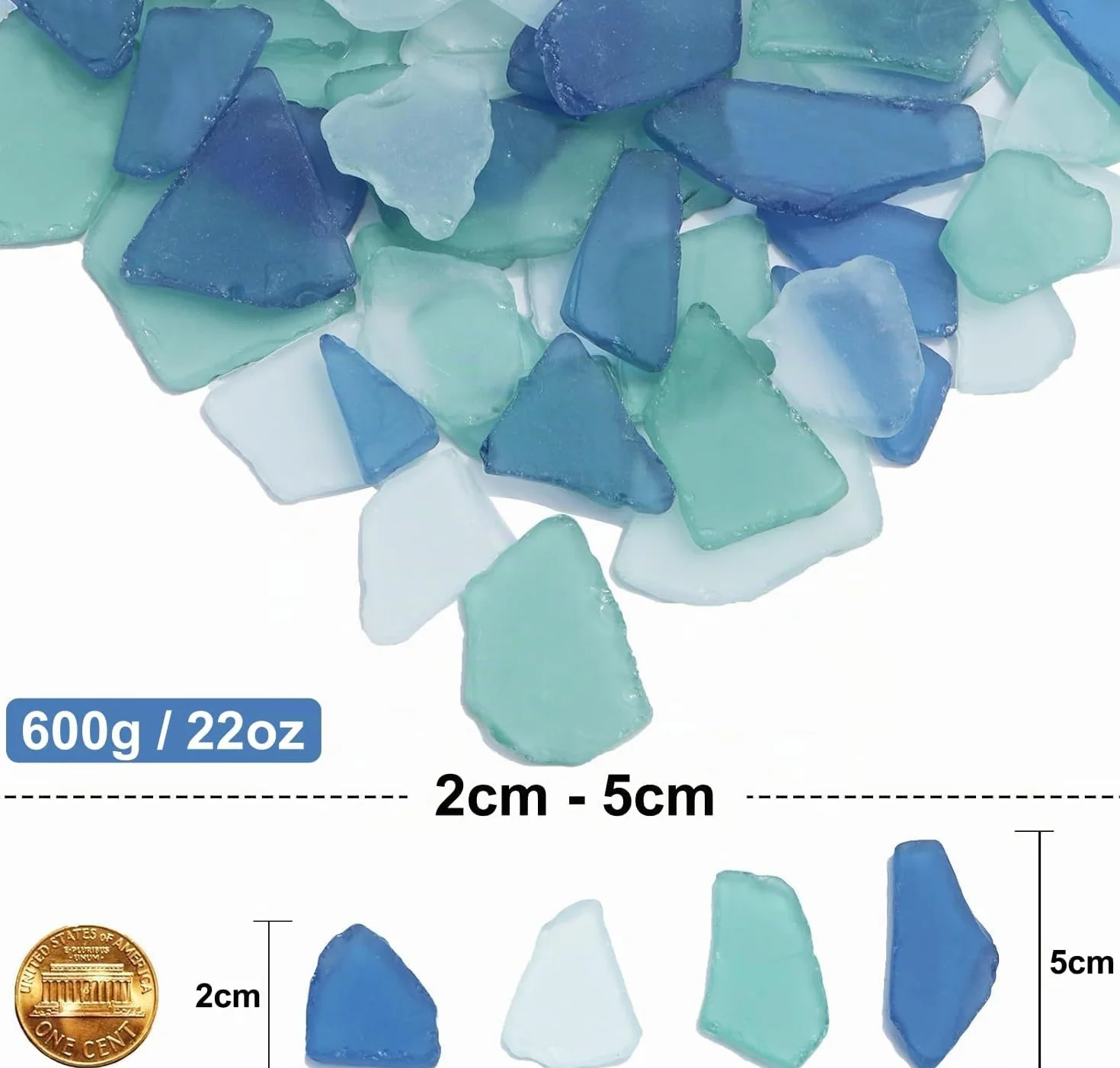 LATERN 600g Pezzi di Vetro Marino, 22OZ Blu Cobalto, Bianco e Verde Vetro Marino Piatto Satinato Frantumato Riempitivo per Vasi per Casa Acquario Crafts Artistico Fai Da Te Spiaggia Matrimonio Festa