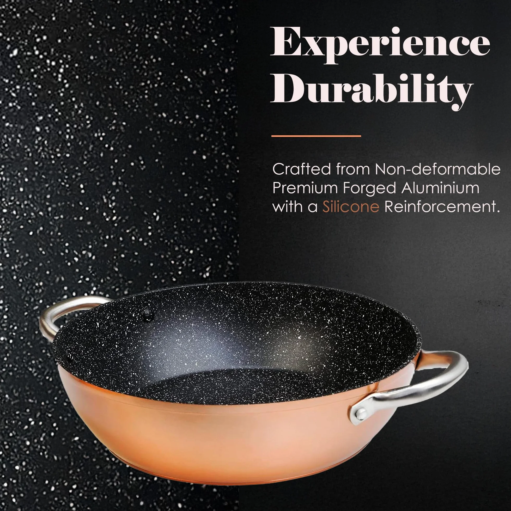 WECOOK! Casseruola Bassa Induzione 24cm Antiaderente Ecologico Alluminio Forgiato 2,8mm Rame Acciaio Inox