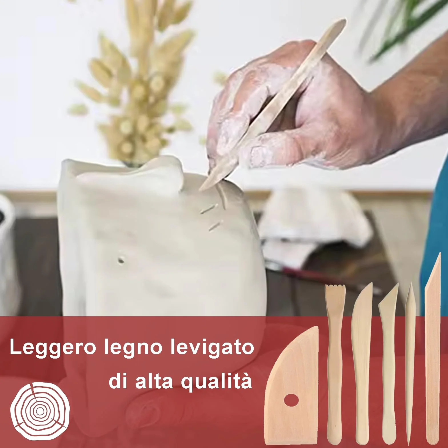 13 Strumenti per Modellare Argilla Professionali in Legno di Faggio, Sculpture Tools Set, Attrezzi per Modellazione di Das e Ceramica, Stecche di Legno e Mirette per Argilla – Kit Utensili