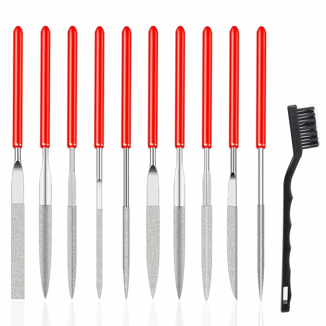 HAGNA Set Di 10 Mini Lime Diamantate Per Modellismo Con Una Spazzola,Accessori Per Stampanti 3D Per Legno, Gioielli, Metallo, Pietra,Per La Pulizia