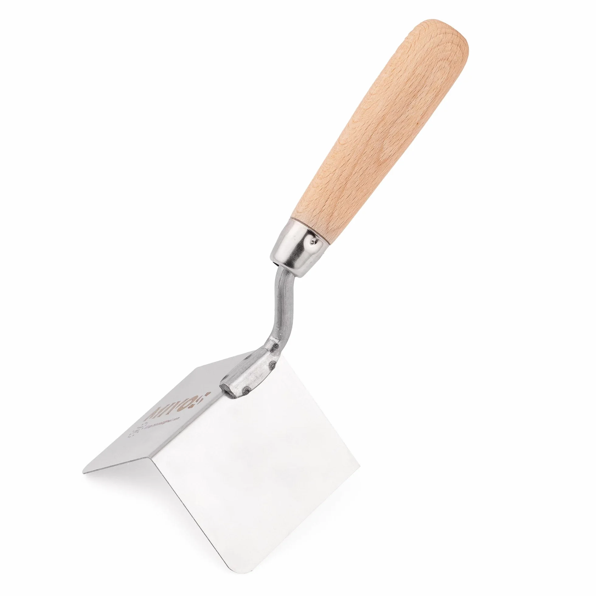 Mivos Cazzuola Angolare Esterna 80 x 60 mm in Acciaio Inox - Spatola Angolare per Stucco per Angoli Esterni - Manico in Legno - Spatola Antiruggine - Angolo di 90° - Prodotto in UE