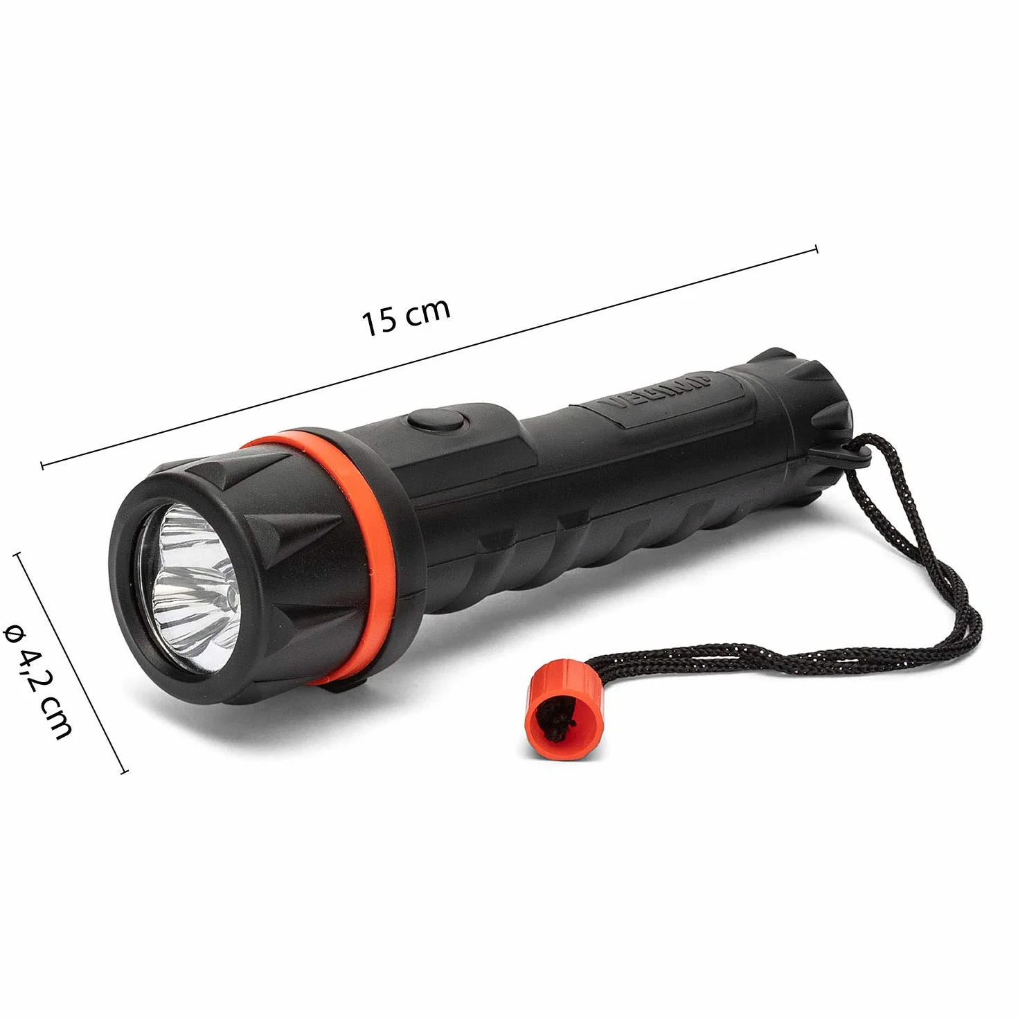 VELAMP - Torcia LED Potente Professionale Impermeabile, Super Luminosa 12 Lumen (Fascio 20 Metri) Campeggio, Outdoor e Emergenza a 2 Pile AA (non Incluse), Autonomia 30h, Manico Antiscivolo e Laccetto