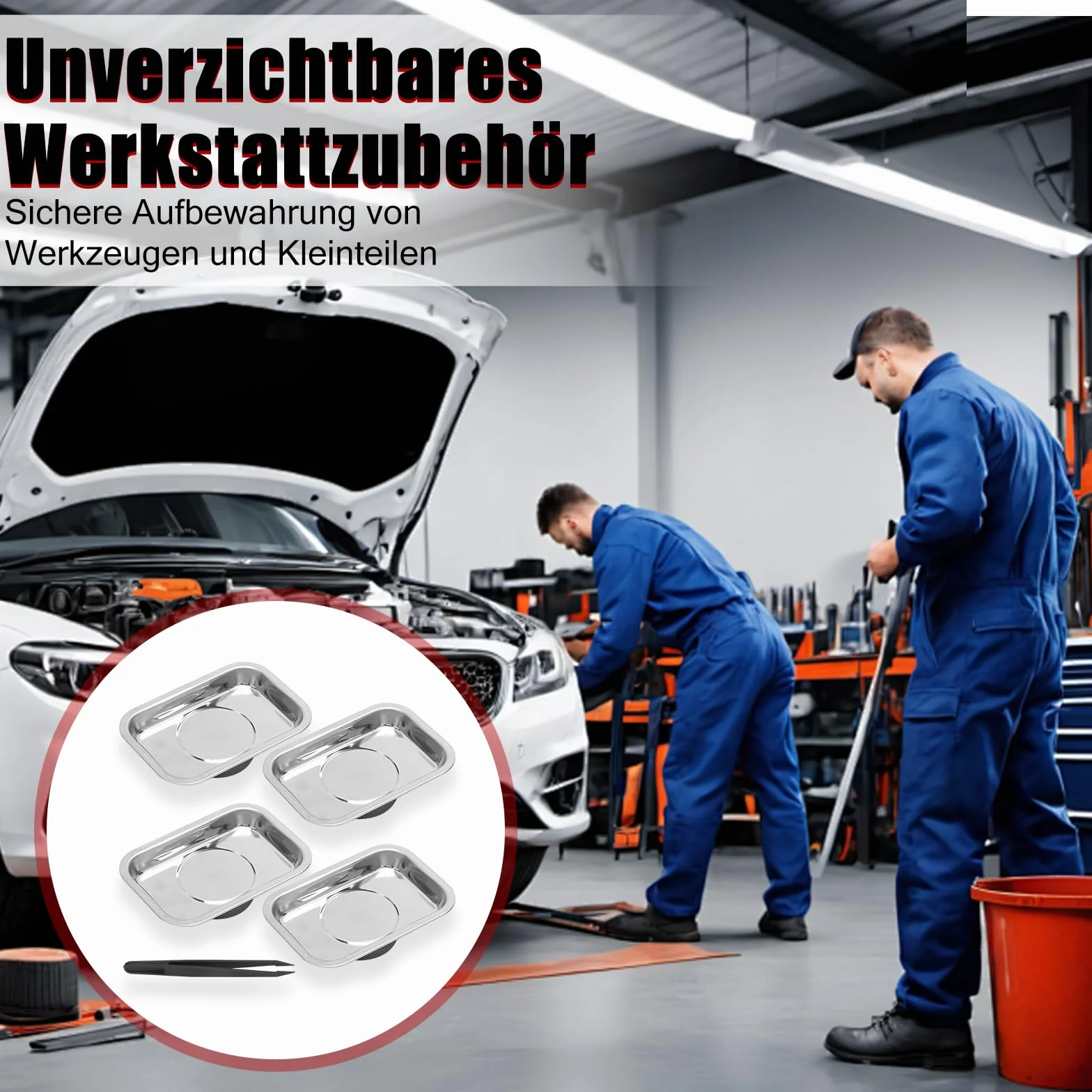 Set da 4 Pezzi Magnetschale Officina – Vassoio Magnetico Acciaio Inox per Tenere Viti, Bulloni, Supporto Magnetico Utensili, Porta Bit Magnetiche per Officina e Scaffale Garage