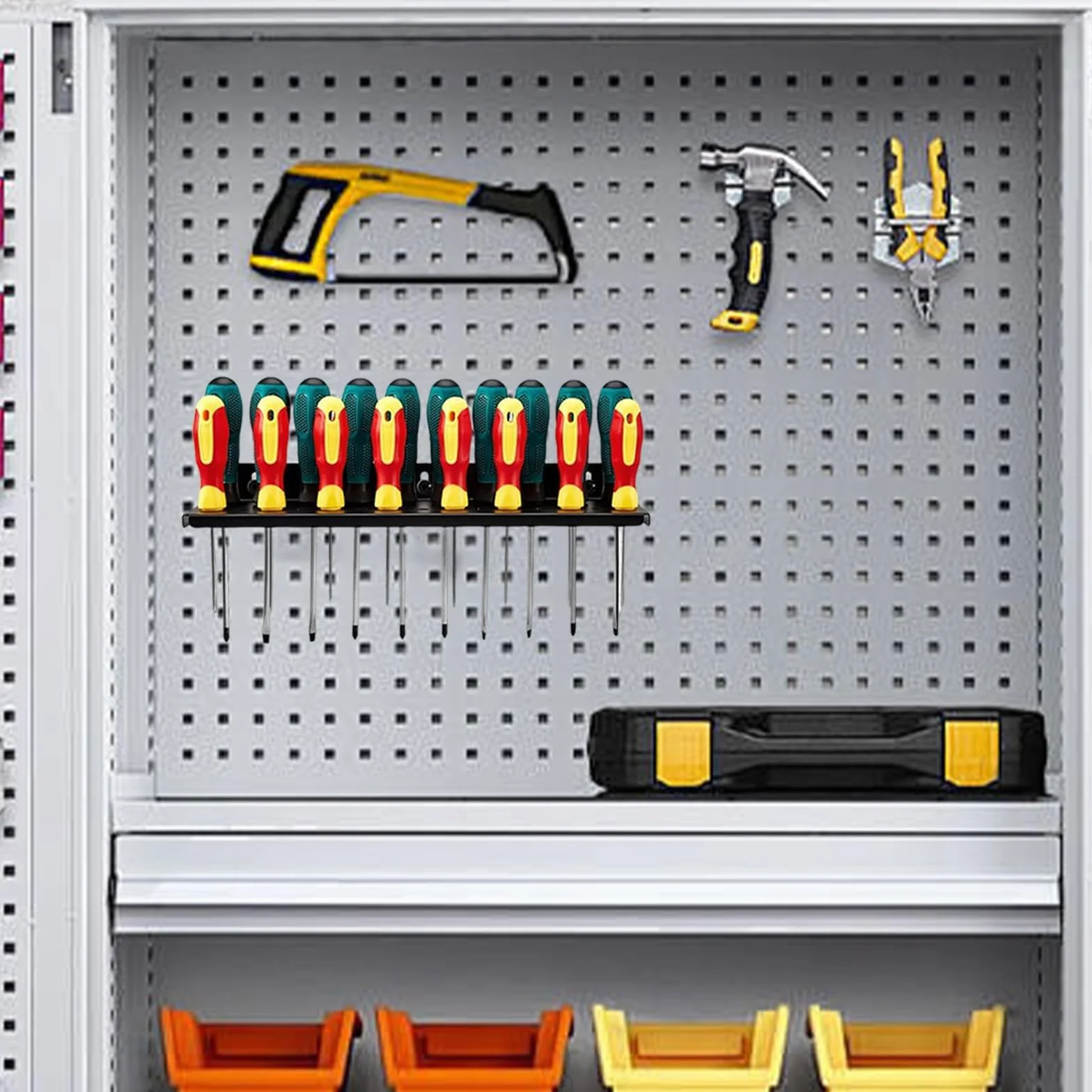 PARFCO Porta Cacciaviti, 25 Fori Porta Cacciaviti da Parete, Acciaio al Carbonio Porta del Cacciavite, Nero Organizer per Cacciaviti, Con Viti e Tubi di Espansione, per Garage, Officine e Banchi