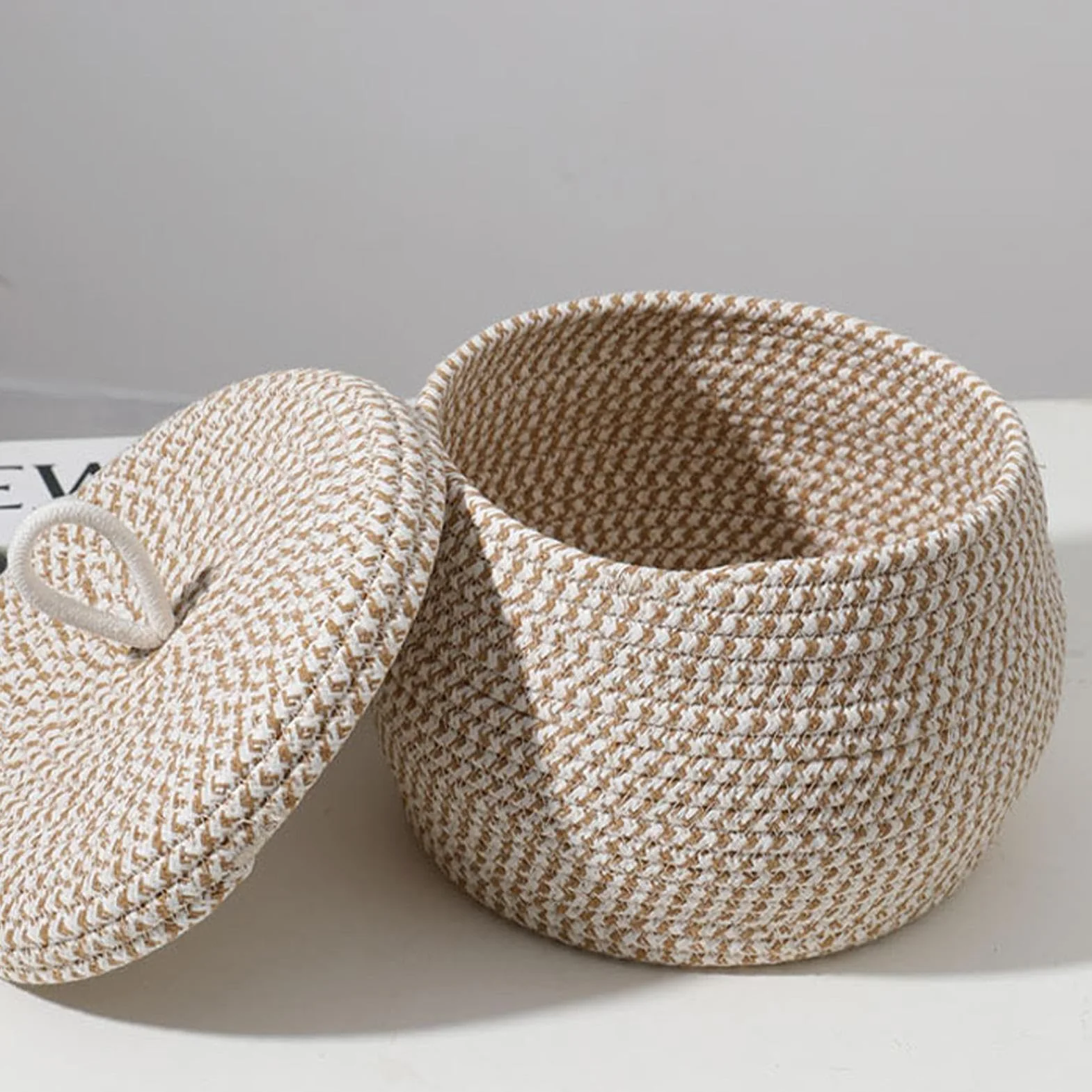 Cesto Portaoggetti In Corda Cestino Con Coperchio Tessitura Artigianale Materiale Paglia Peso 400g Stile Rustico Contenitore Per Riviste Piante Oggetti Vari Spazio Ridotto