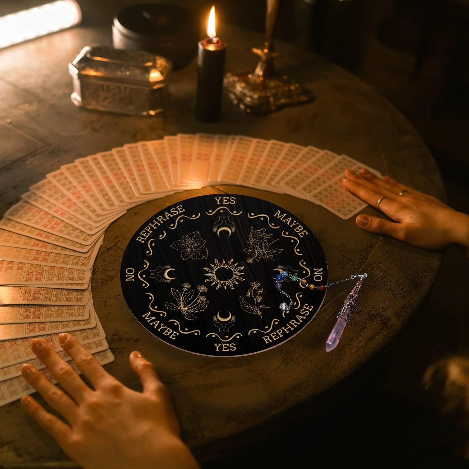 ANAHDMAKER Planchette per Rabdomanzia In Legno 7.8" con Pendoli In Cristallo di Quarzo Rosa Strumenti Divinazione