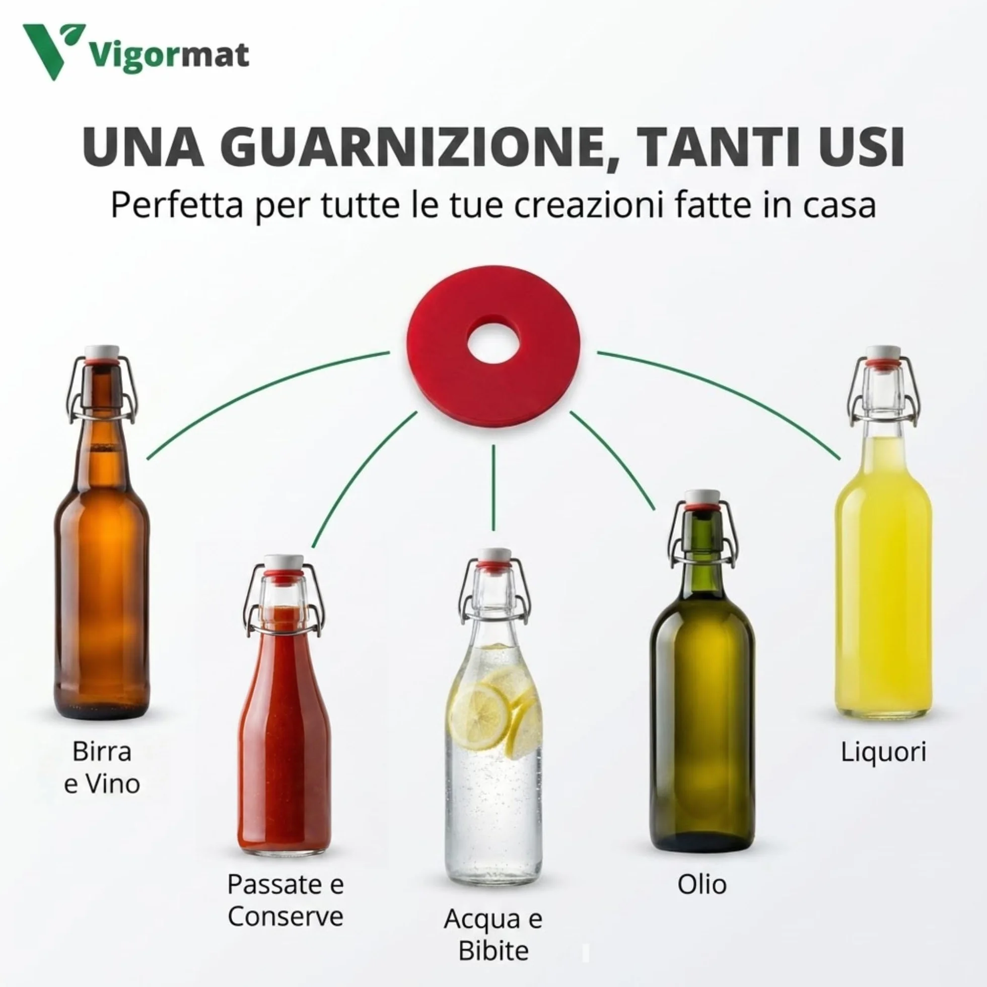 Guarnizioni per Bottiglie di Vetro in Gomma Universali Vigormat - 50 Pezzi Made in Italy