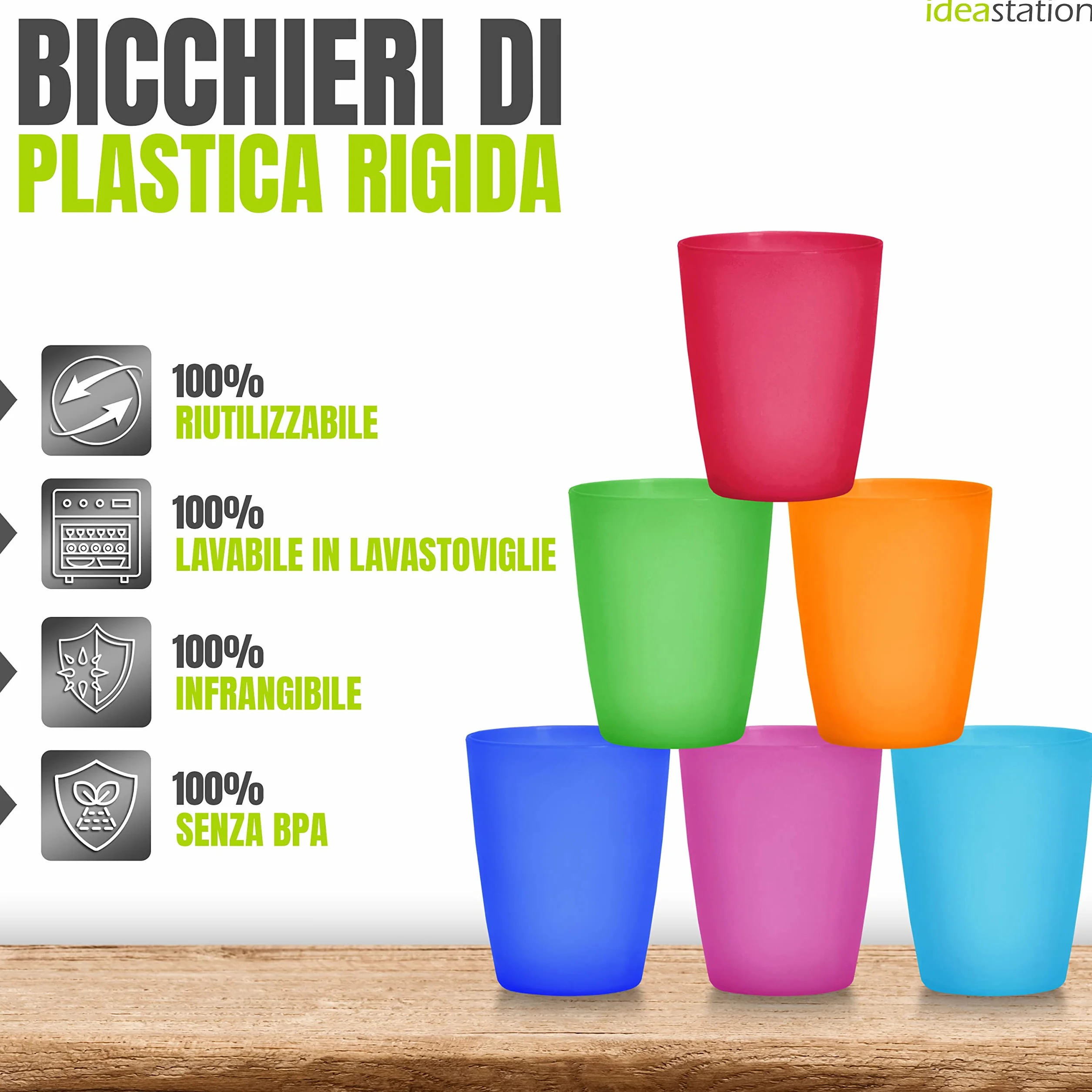 Neo Bicchieri Plastica rigida lavabili 12 x 250 ml Set Bicchieri Acqua riutilizzabile