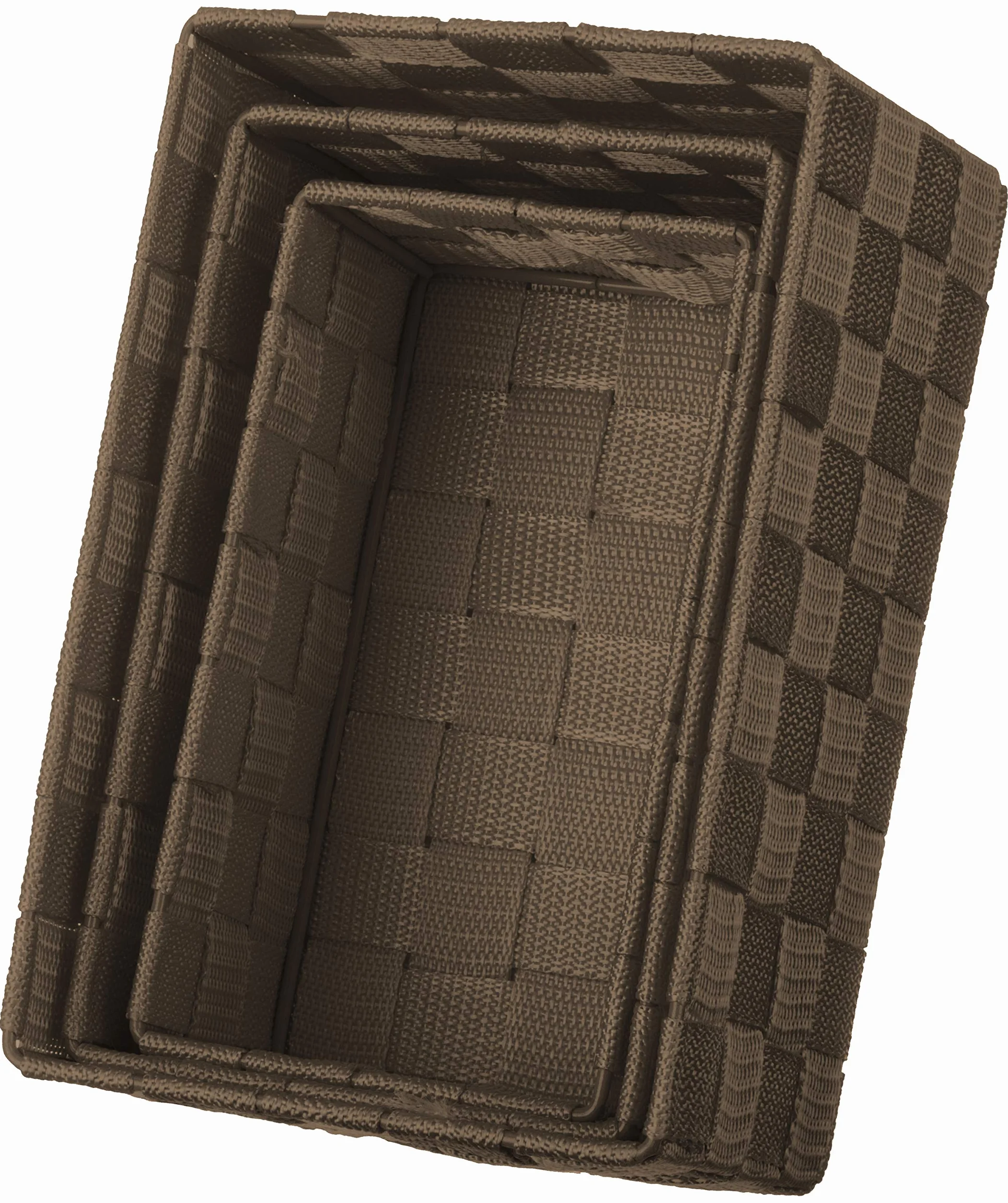 Set di 3 Scatole Portaoggetti Rettangolari Effetto Rattan 22x15x11 cm Marrone
