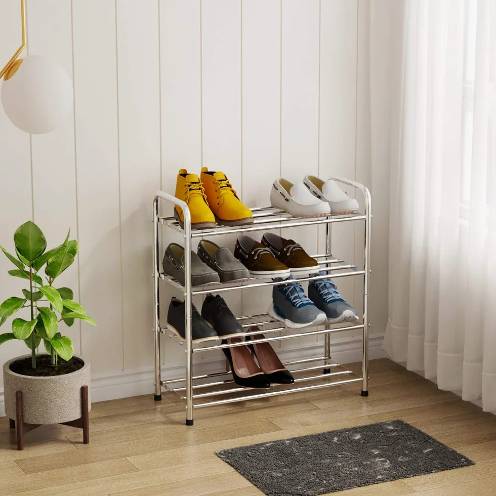 FANHAO Scarpiera Potenziata in Acciaio Inossidabile a 4 Livelli, Organizer Scarpe Ripiano per Scarpe, per un Massimo di 12-16 Paia di Scarpe, per Soggiorno, Guardaroba e Corridoio, 68 x 26 x 65 cm