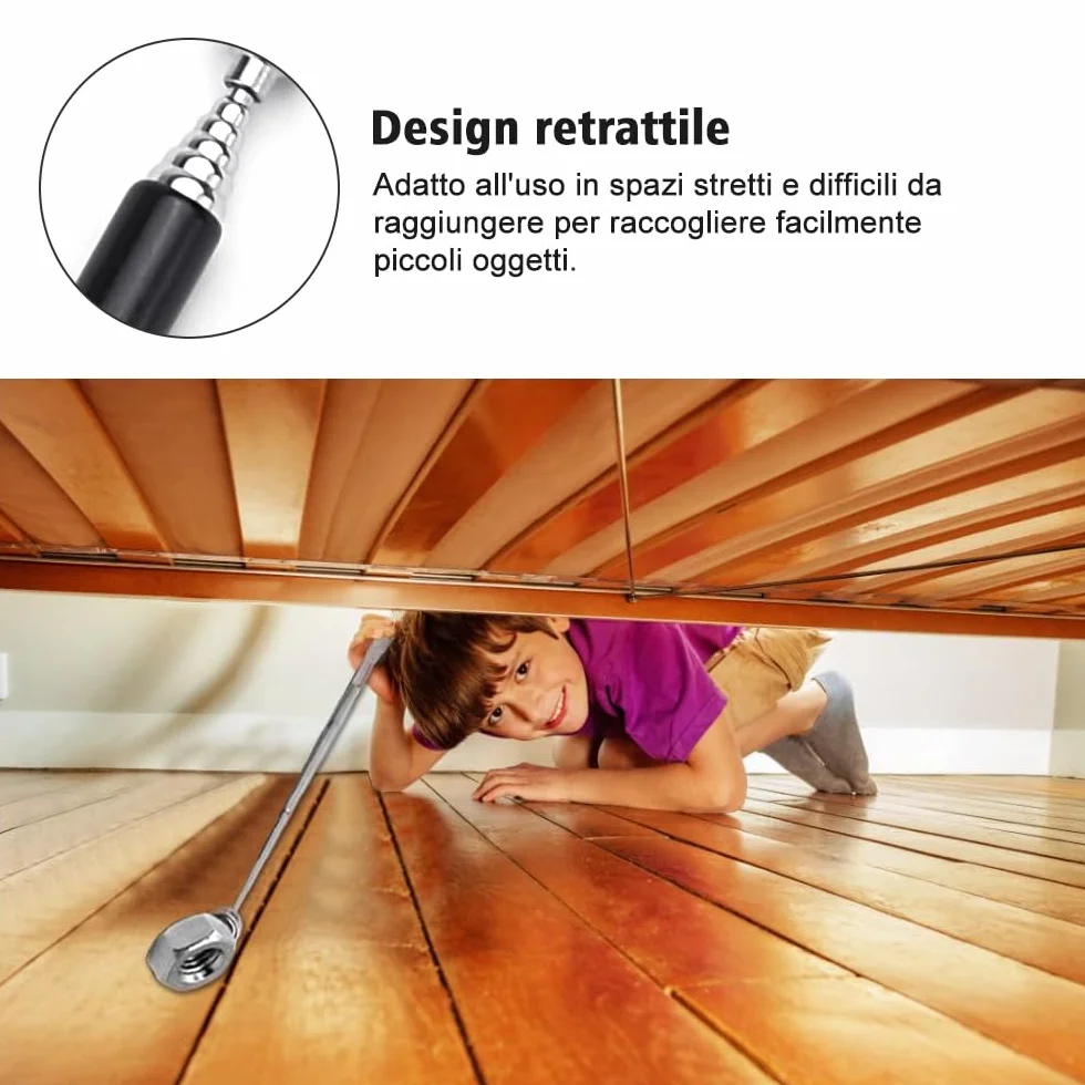 4 Pezzi Asta Telescopica Portatile e Magnetica Lunghezze Regolabili da 12,5 a 65 cm Strumento di Raccolta Magnetico Estensibile in Acciaio inox per Anziani Donne Incinte (Nero e Argento)