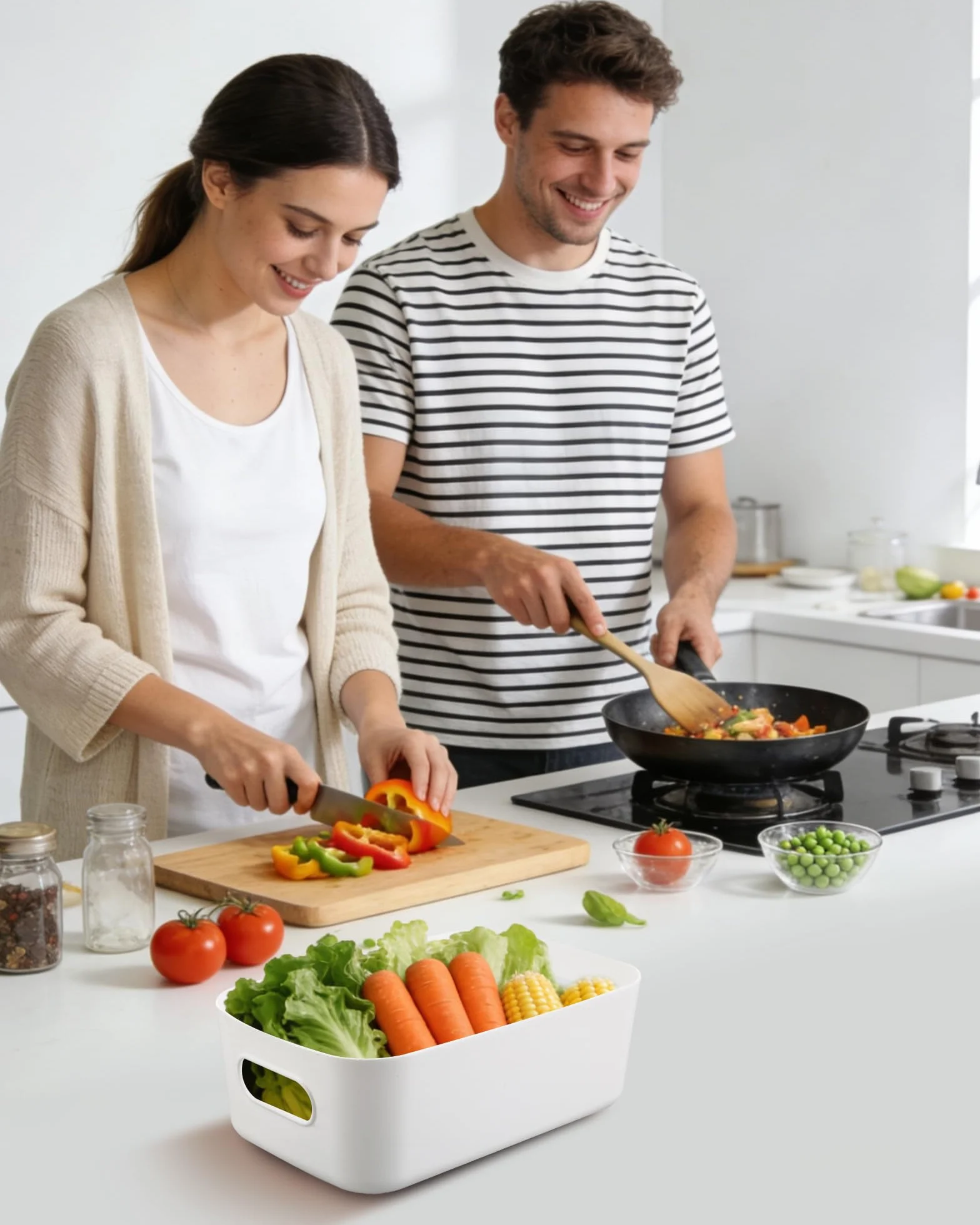 Scatole portaoggetti bianche 4 pezzi – Contenitori plastica impilabili 20x14x7 cm per cucina armadio bagno