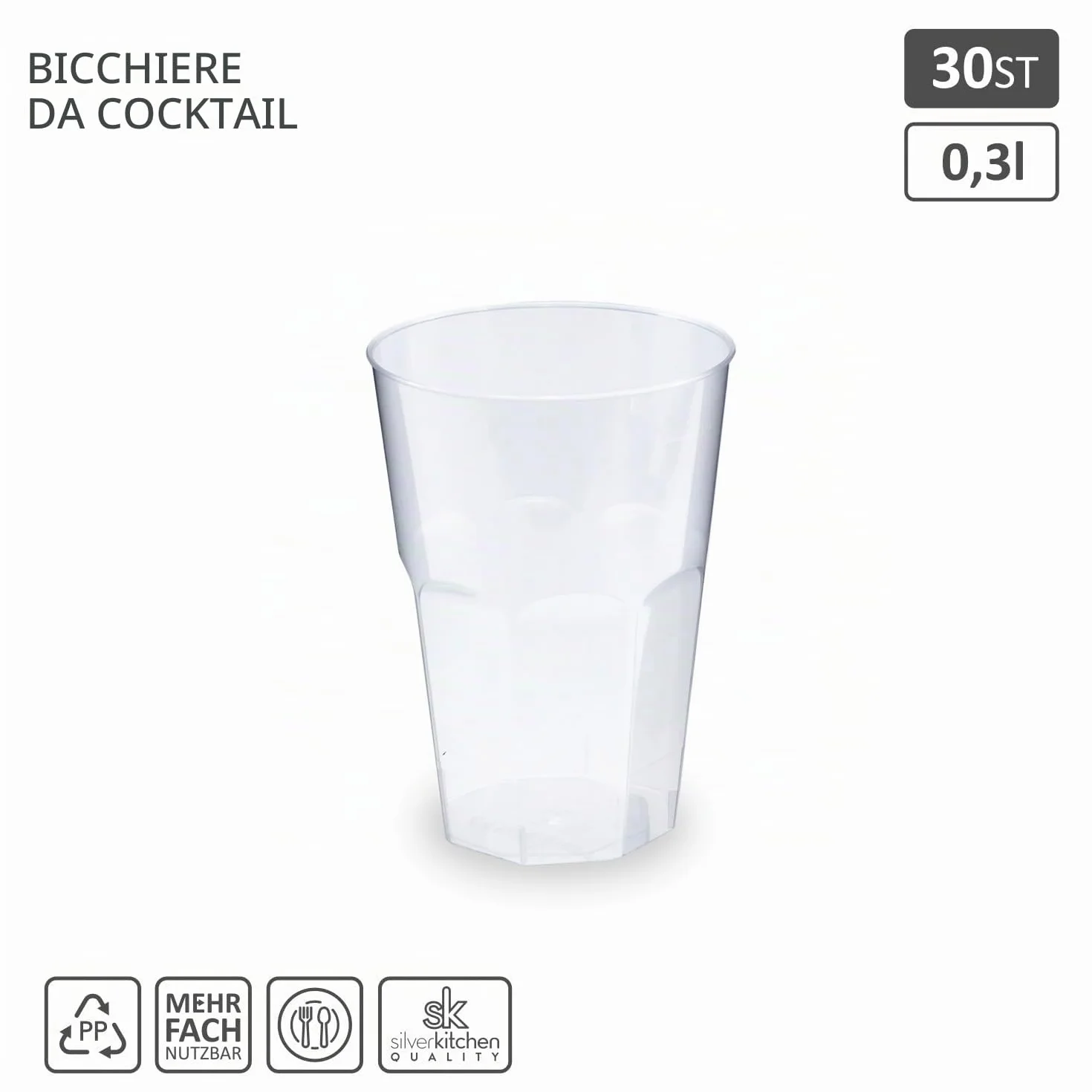 Bicchieri da cocktail 300 ml infrangibili riutilizzabili in plastica PP Made in Germany