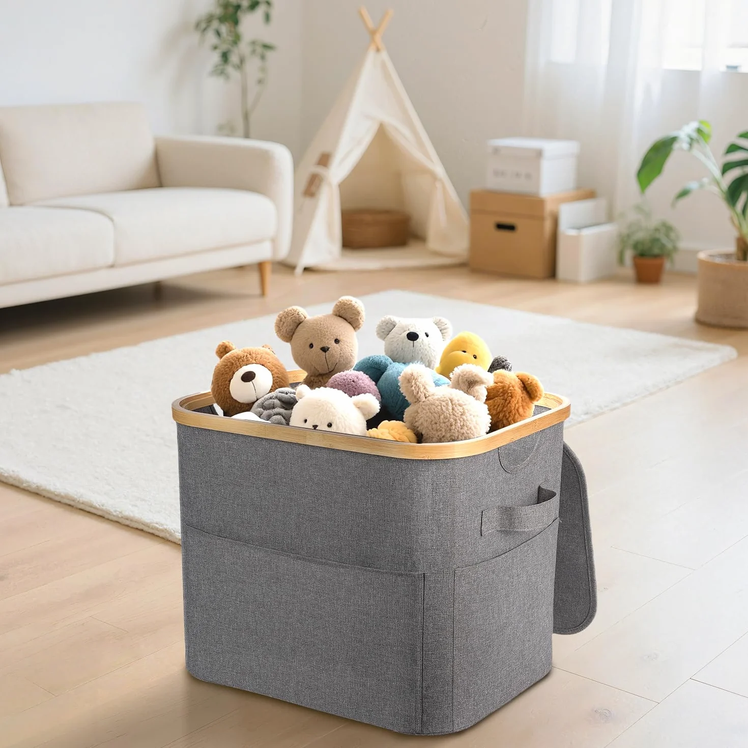 OUSFOT Cesto Portabiancheria Sporca 50L, Cesta Panni Sporchi con Grandi Tasche Anteriori e una Robusta Maniglia, Impermeabile Laundry Basket Per Armadi a Muro, Camere da Letto, Lavanderie, Bagno