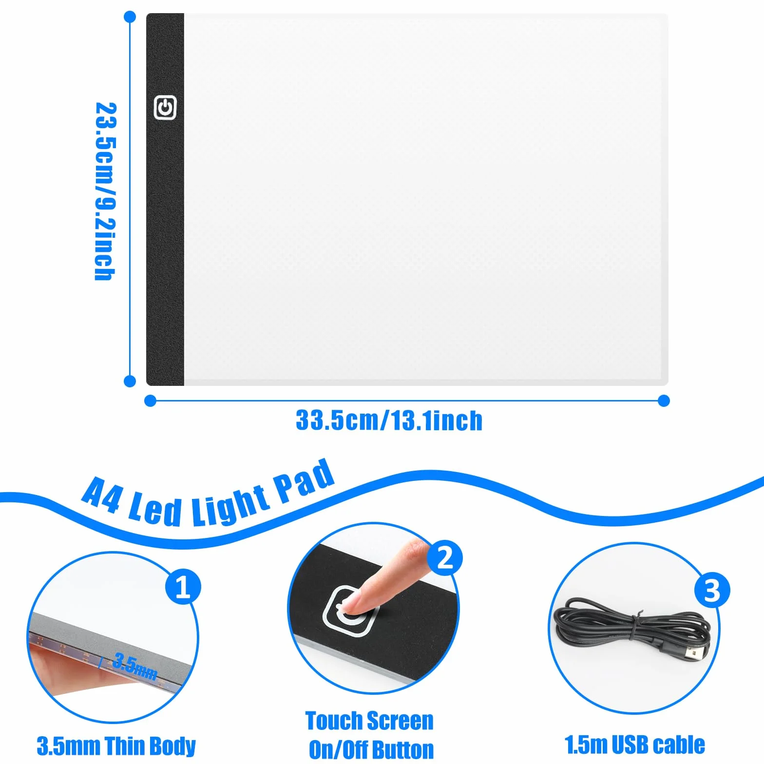 VFANDV Tavoletta Luminosa A4, Lavagna Luminosa per Disegnare con Cavo USB LED Light Pad con Luminosità Regolabile per Animazione Schizzi Progettazione Disegno Pittura a Diamante 5D