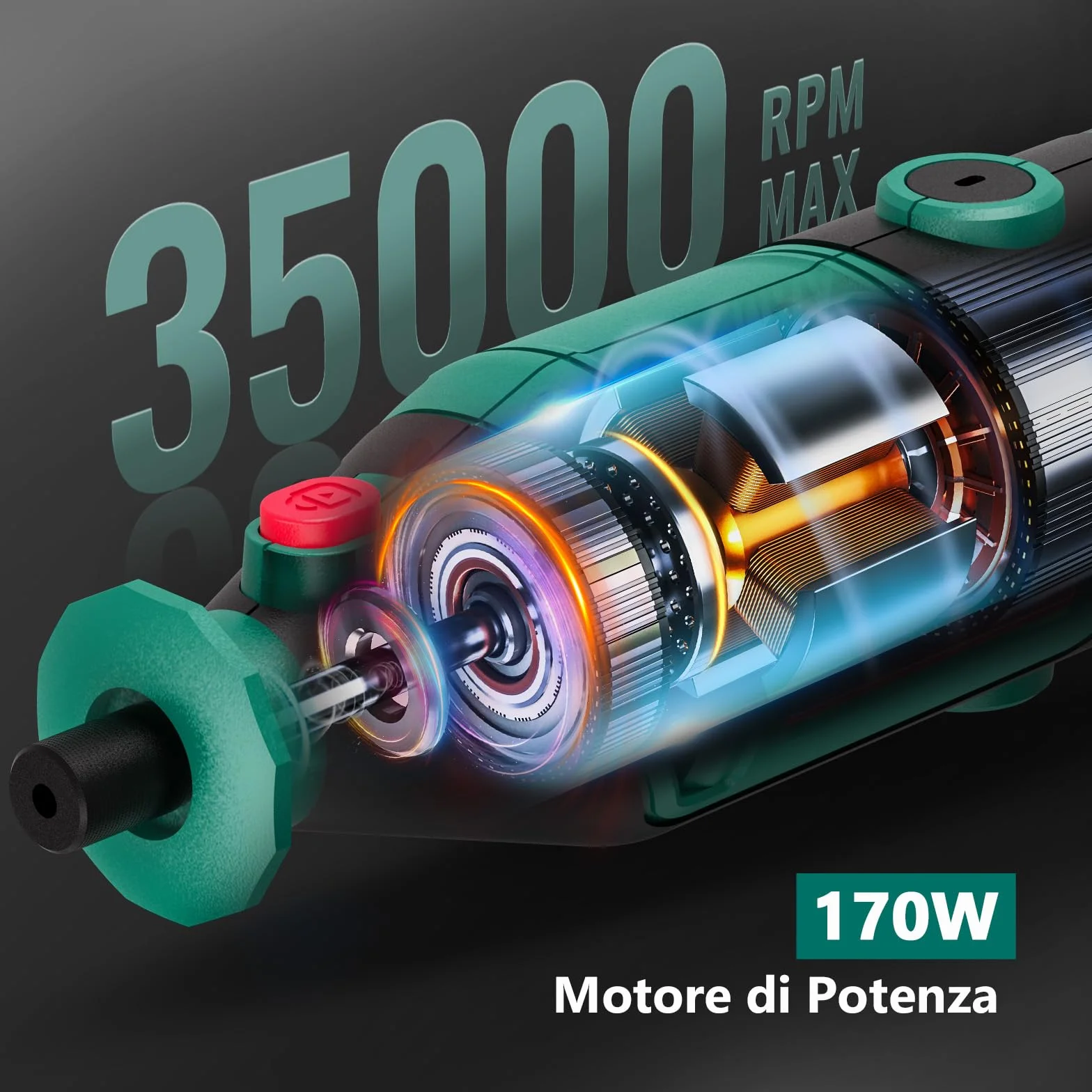 HYCHIKA utensile rotante 170W, kit multiutensile velocità variabile 8000-35000 RPM, 173 pezzi con albero flessibile