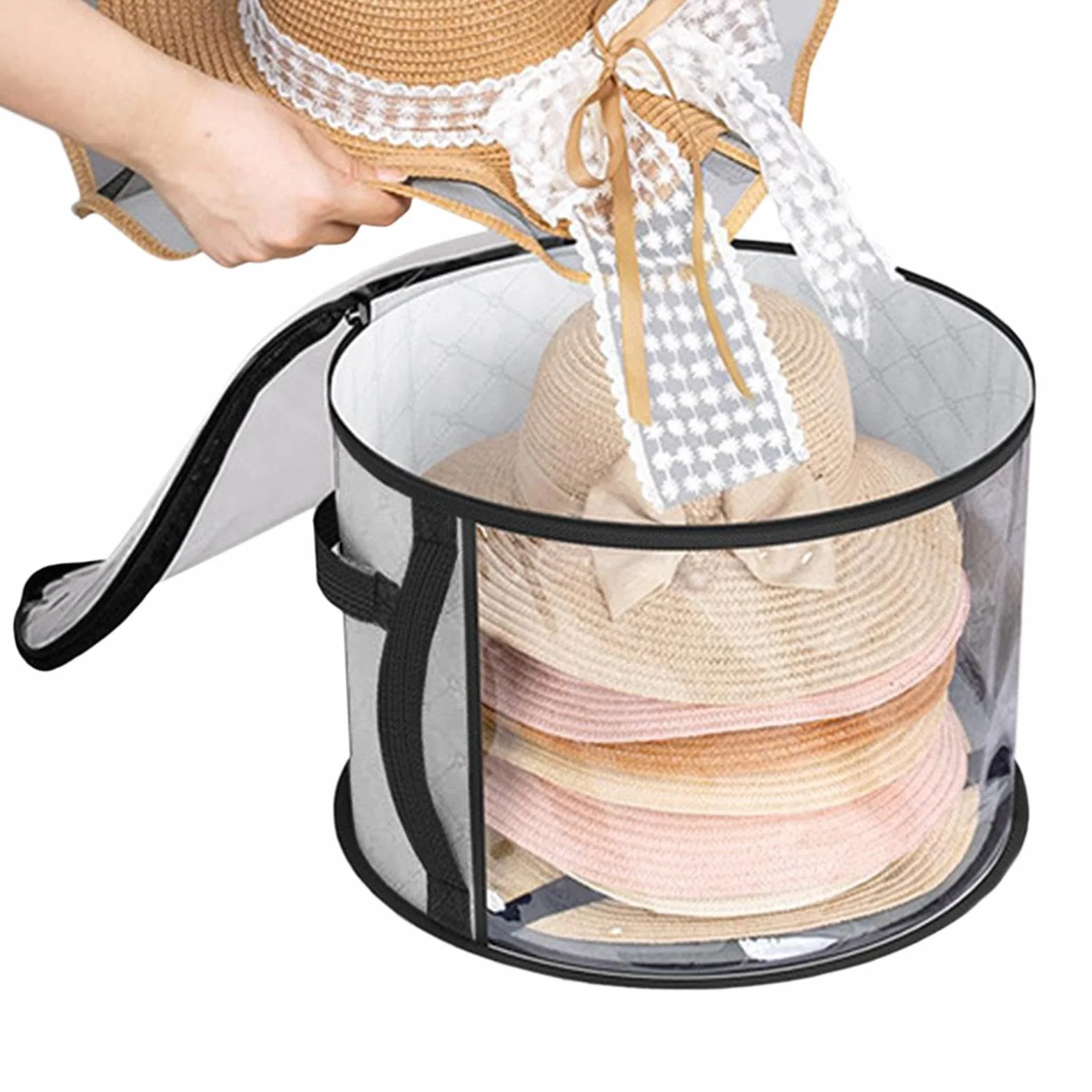 Scatola portaoggetti per cappelli, organizer per cappelli, contenitore rotondo da viaggio | Scatola per cappelli morbida trasparente con cerniera, borsa multifunzionale per cappelli di grande capacità