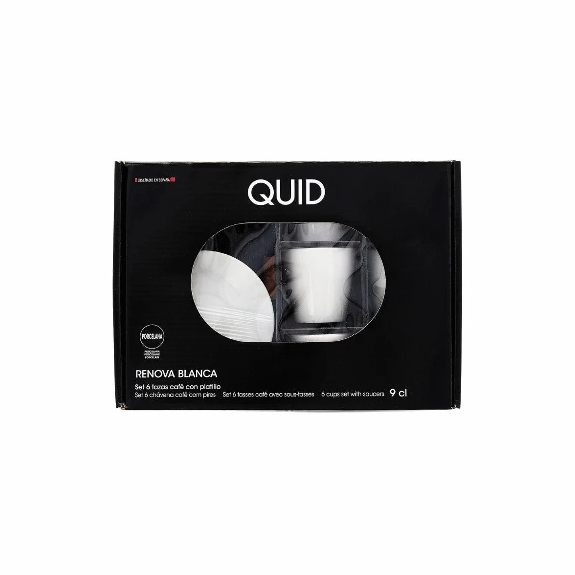 Quid Renova Blanca Set 6 tazze con piatto porcellana 9cl microonde